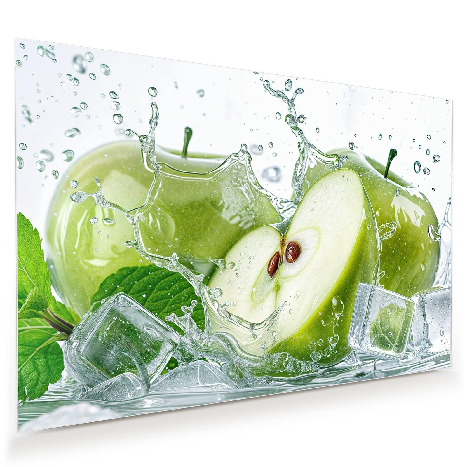 Primedeco Glasbild Wandbild Frische Äpfel Splash mit Aufhängung, Getränke ( günstig online kaufen