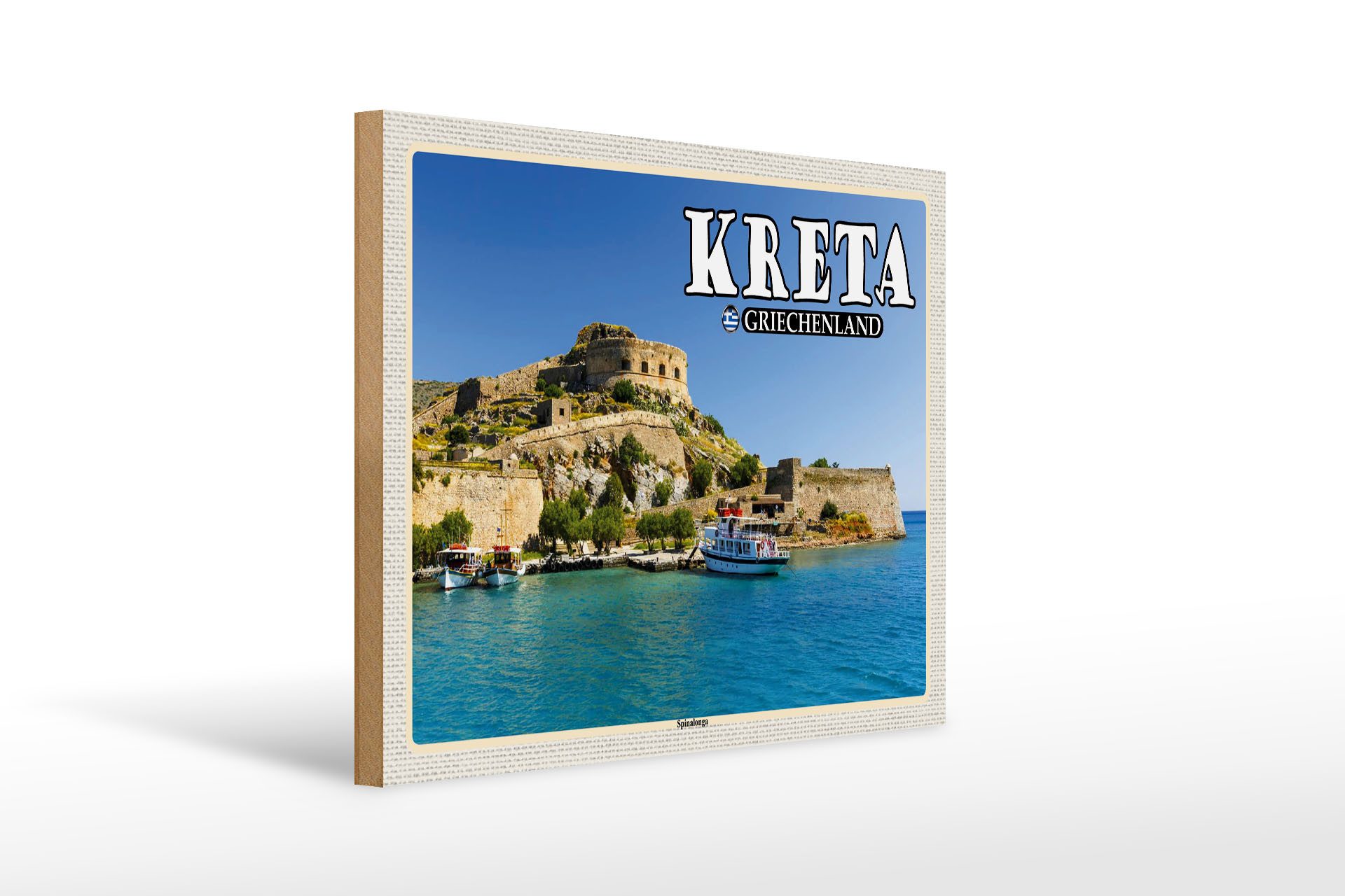 Holzbild Reise 40x30cm Kreta Griechenland Spinalonga Insel