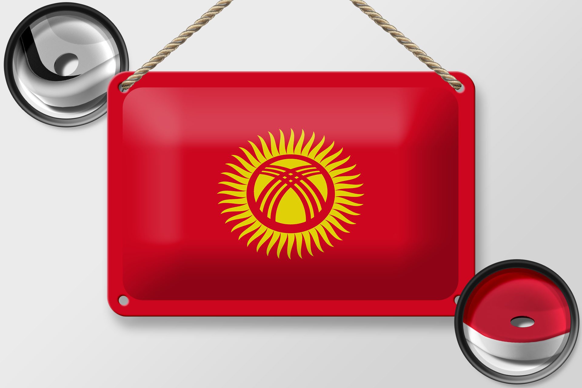 Femer GmbH Metallschild Flagge Kirgisistans 18x12cm Flag of Kyrgyzstan, (1 St), gewölbte Oberfläche, abgerundete Ecken, umgeschlagene Kanten