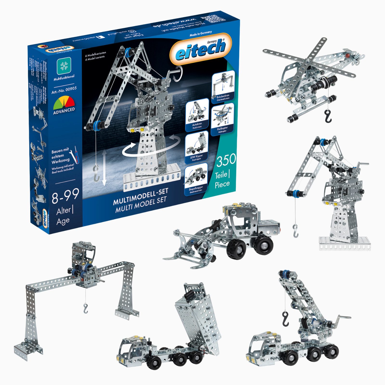 Eitech eitech Multimodell-Set 00905 Metallbaukasten, (Modellbau Spielzeug, 350 St., Bausatz für 6 Modelle), Konstruktionsspielzeug, Made in Germany