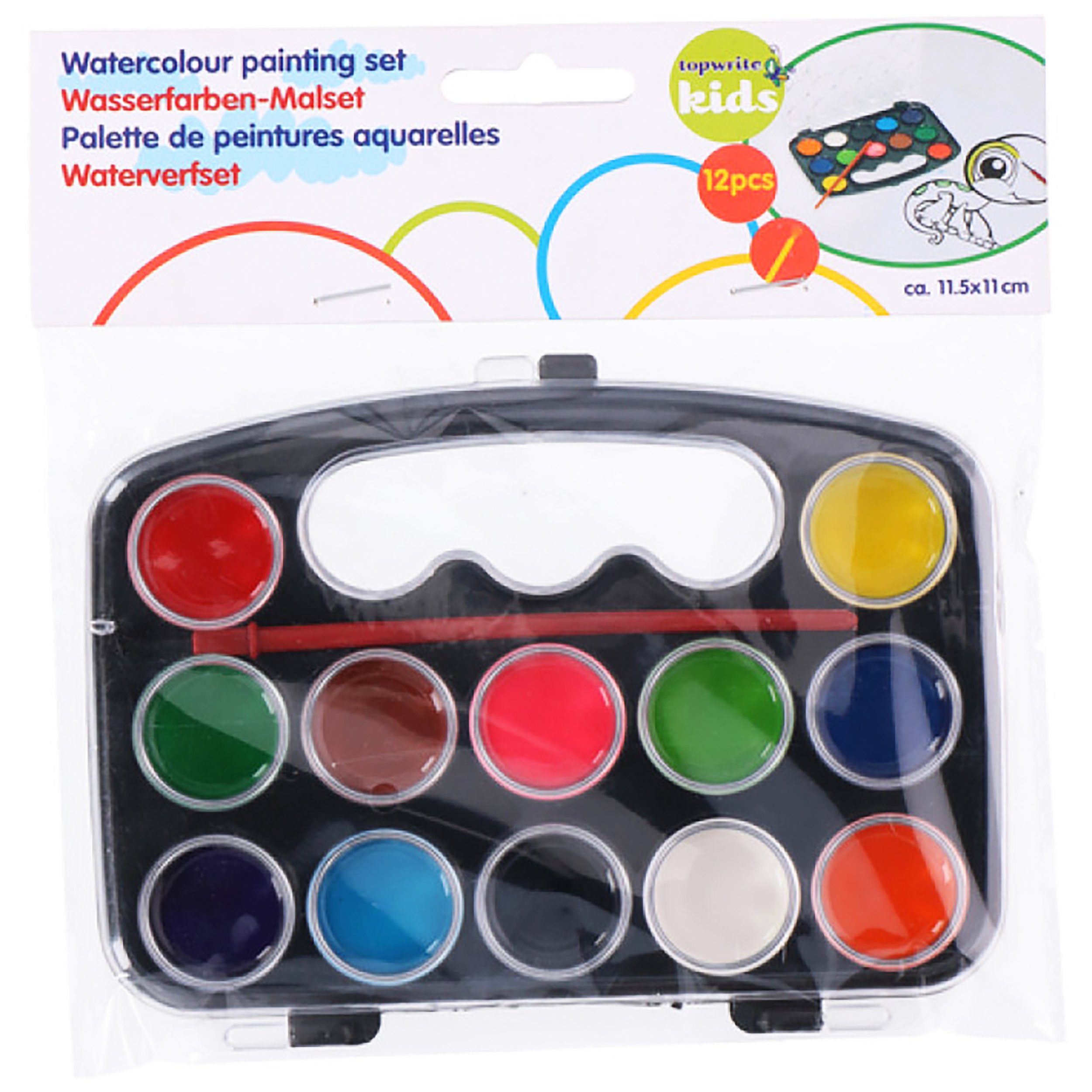 Topwrite Kids Aquarellfarbe 12 WASSERFARBEN + Pinsel Aquarell Deckfarbkasten Malkasten Malset 09, Farbkasten Farben