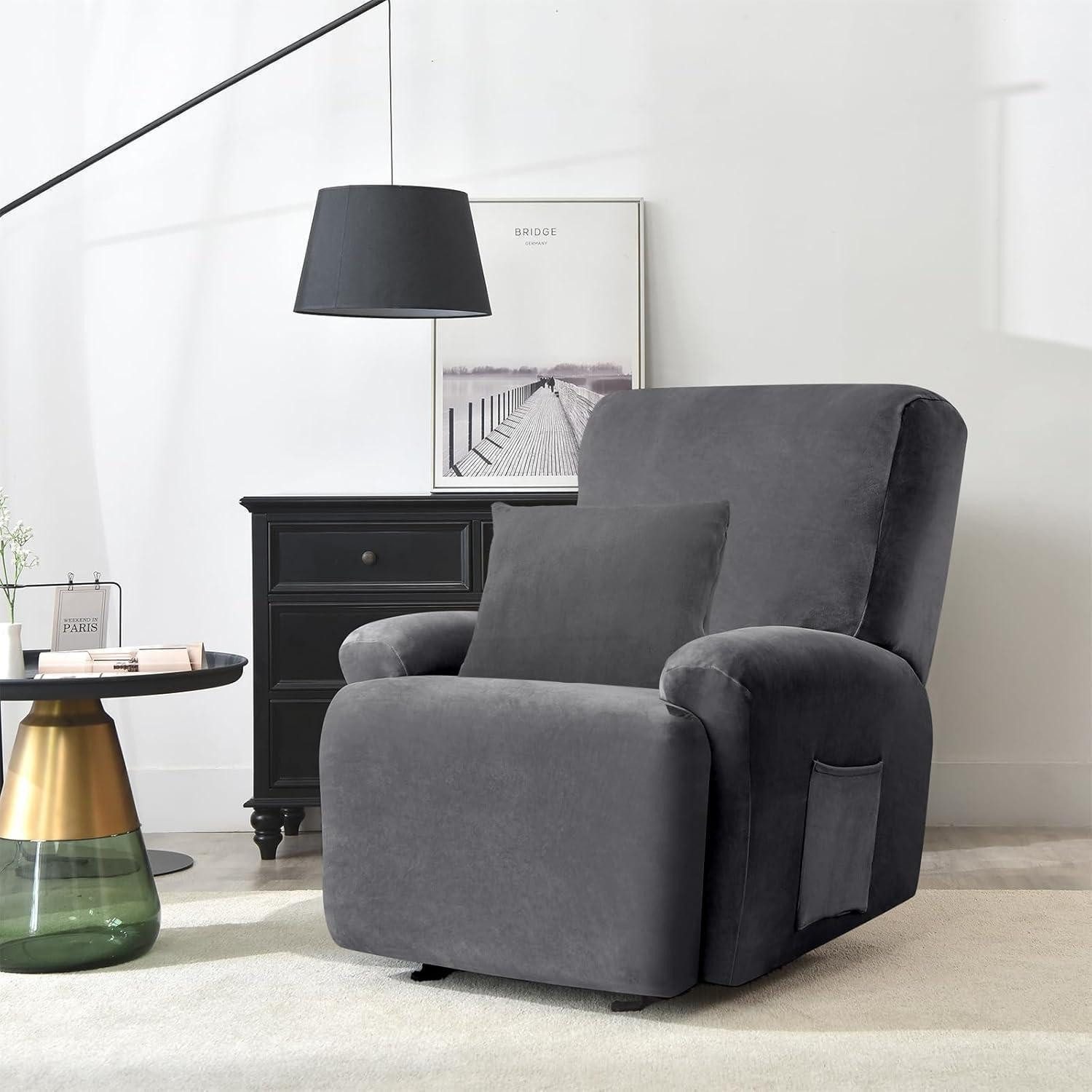 LuxusKollektion Relaxsesselhusse Sesselbezug Stretchhusse Relaxsessel Samt Kissenbezug Grau 1 Sitzer – Bild 2 von 5