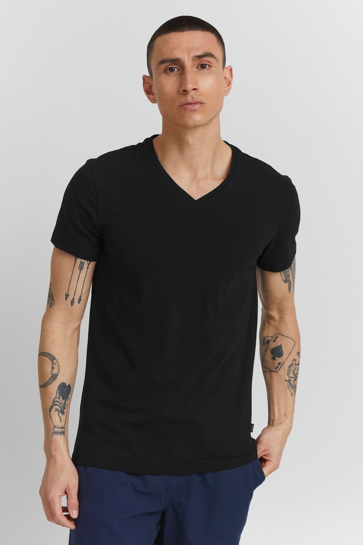 Casual Friday T-Shirt V-Ausschnitt T-Shirt Einfarbiges Kurzarm Basic LINCOLN 4458 in Schwarz