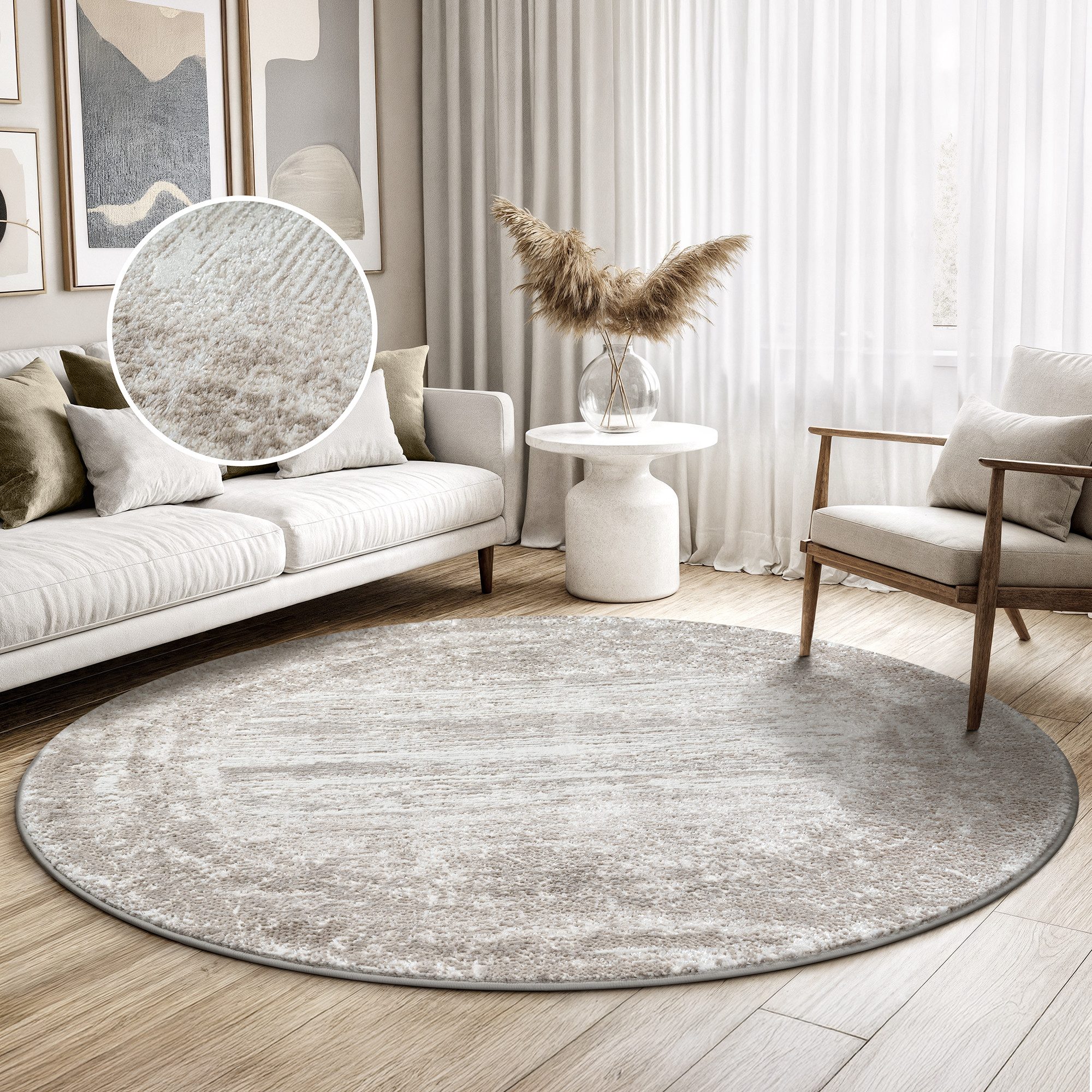 Sanat Teppich Harmony 3215, auch als Läufer und in Rund, rund, Höhe: 12 mm, Wohnzimmer, Kurzflor, modern, Bordüre, Schlafzimmer