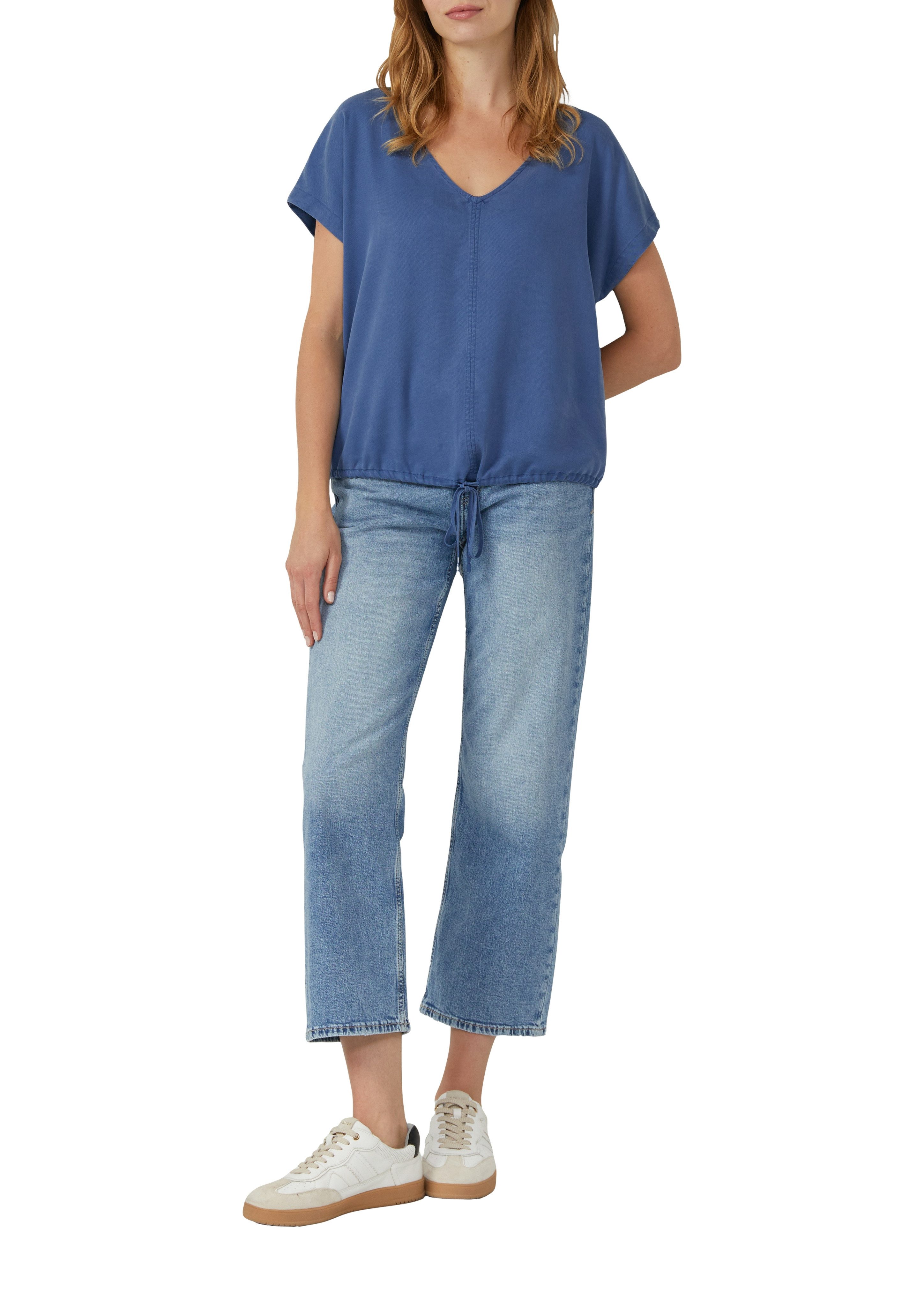 s.Oliver Kurzarmbluse mit Tunnelzug am Saum günstig online kaufen