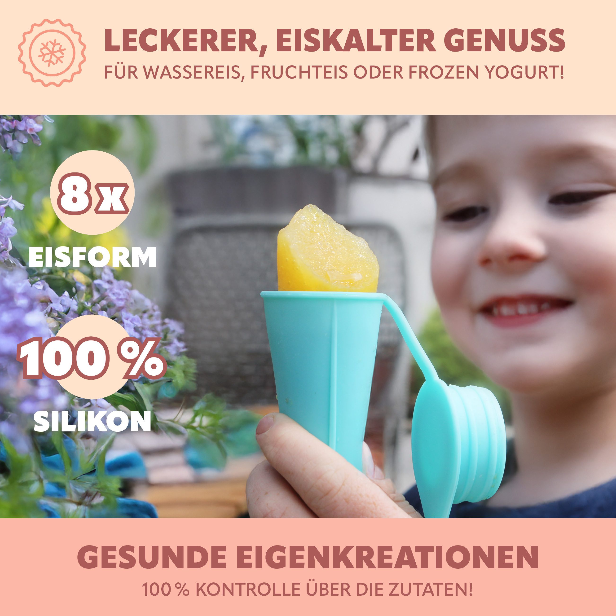 bremermann Eisform Silikon-Eisbereiter, 8er-Set // 8 Stück Spitztüten für Wassereis, (8-tlg), mit Deckel