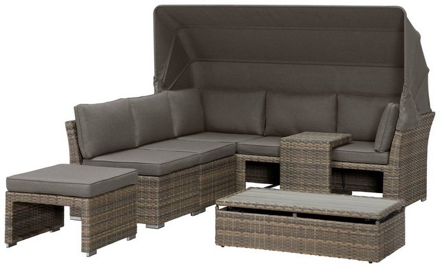 KONIFERA Loungebett Hawaii Premium, 19-tlg., Polyrattan, inkl. Auflagen