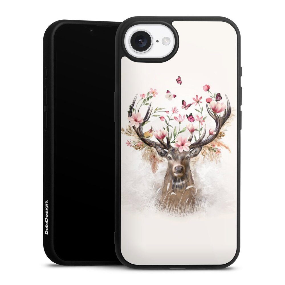 DeinDesign Handyhülle Hirsch Tiere Blumen Hirsch Blumen Geweih, Apple iPhone 16e Gallery Case Glas Hülle
