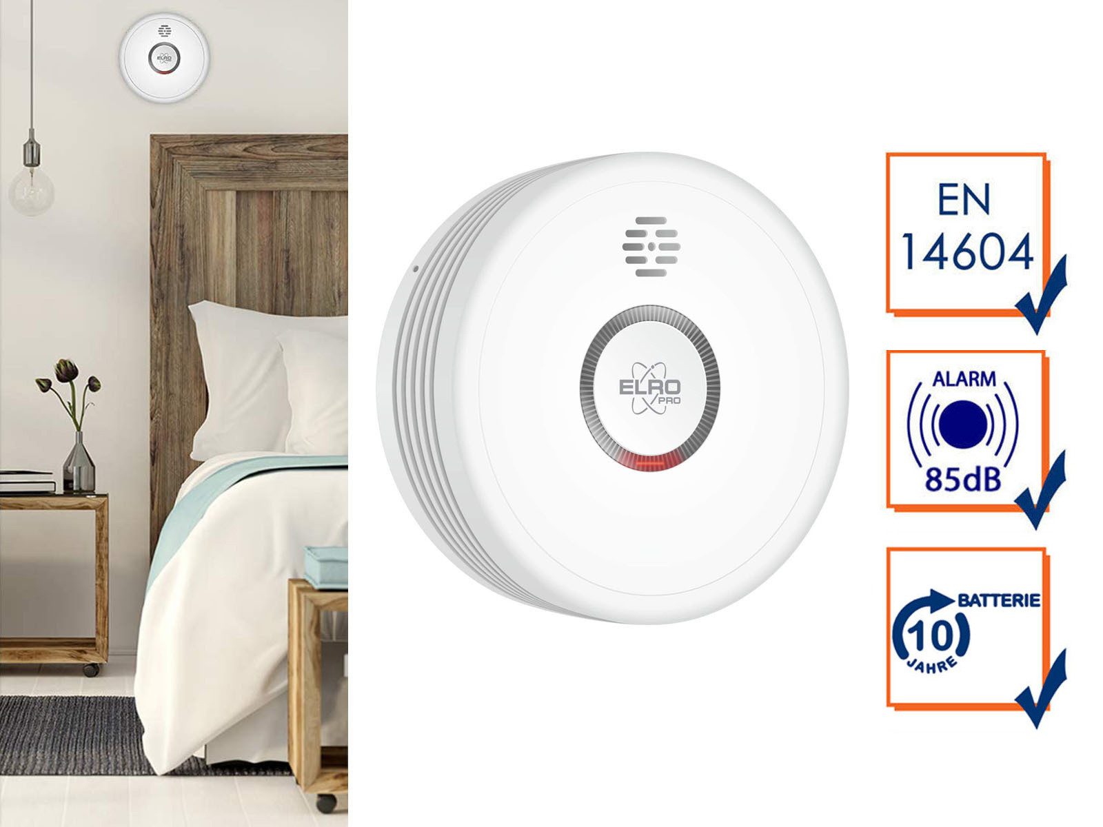Elro Rauchmelder (Brandmelder Optischer Rauchwarn-Melder 10 Jahre-s Batterie Ø 10,5cm)