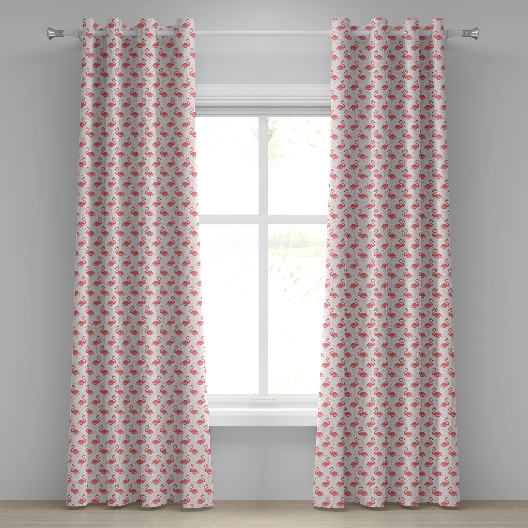 Dekorative Abakuhaus, Wohnzimmer, Schlafzimmer für Exotische Fauna 2-Panel-Fenstervorhänge Flamingo Gardine Fantasie