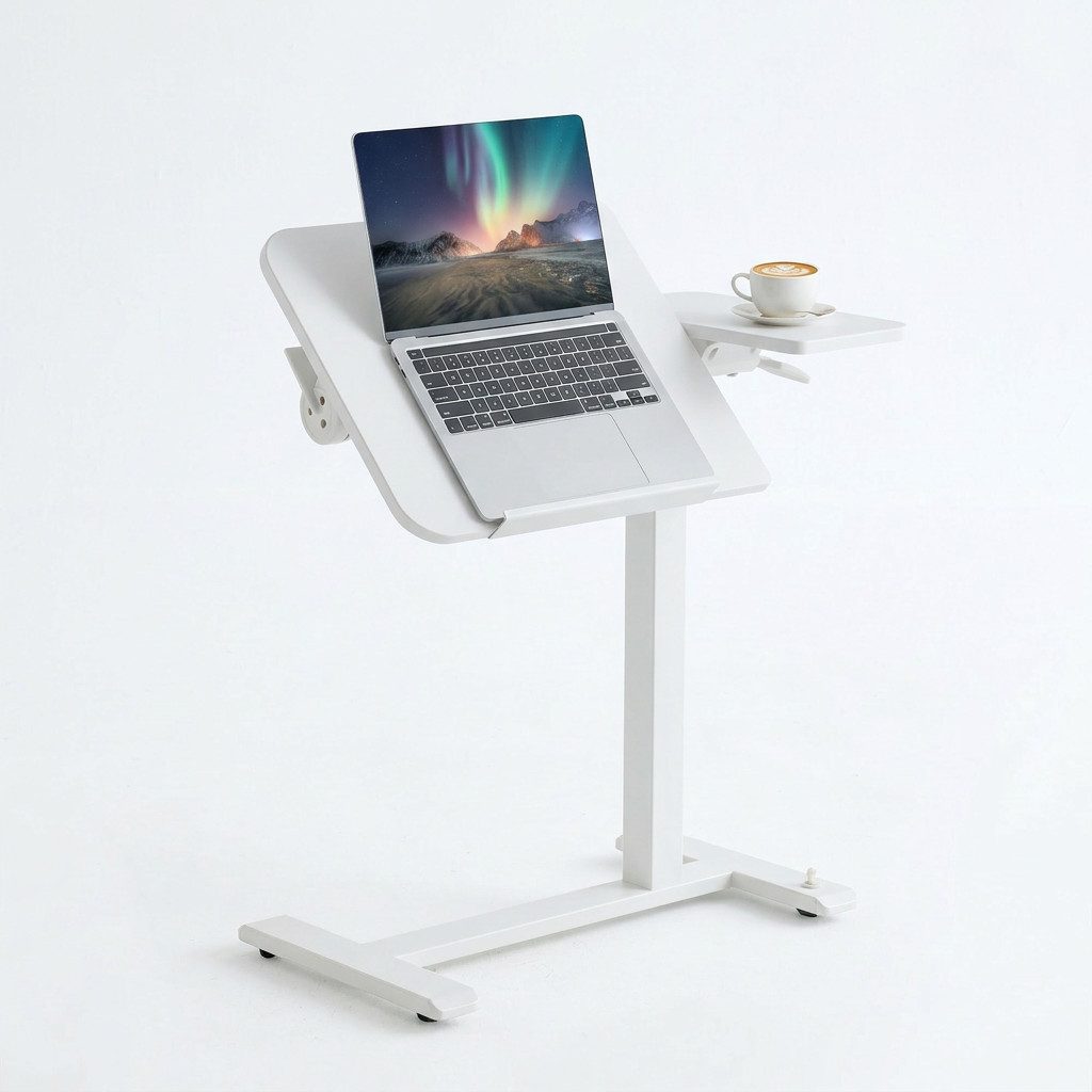 Musso Schreibtisch AnyDesk-D5 Beistelltisch und Laptoptisch, mobiler Steh-Sitz-C-Tisch (1-St), höhenverstellbarer Sofatisch mit Gasdruckfeder & neigbarer Platte