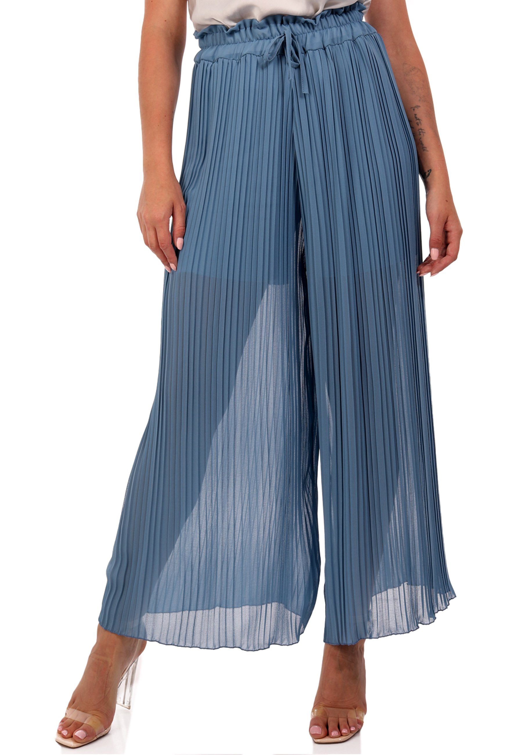 YC Fashion & Style Schlupfhose Plissee Hose Palazzohose Faltenhose in Schlupfform One Size 34- 44 (1-tlg) casual, mit elastischem Bund blau