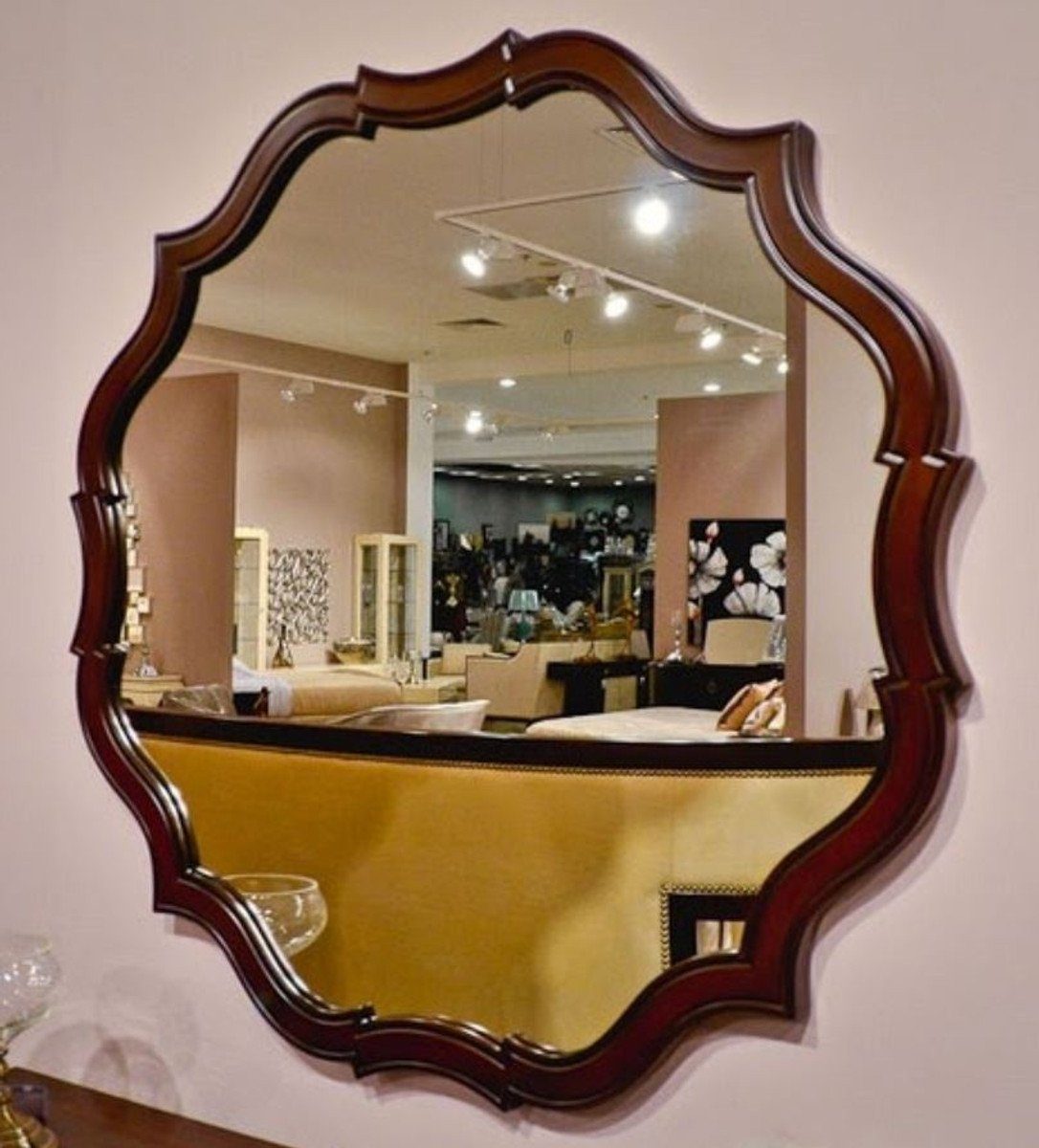 Casa Padrino Spiegel Art Deco Spiegel Dunkelbraun 89 x 3 x H. 89 cm - Eleganter Mahagoni Wandspiegel - Garderoben Spiegel - Wohnzimmer Spiegel - Art Deco Möbel