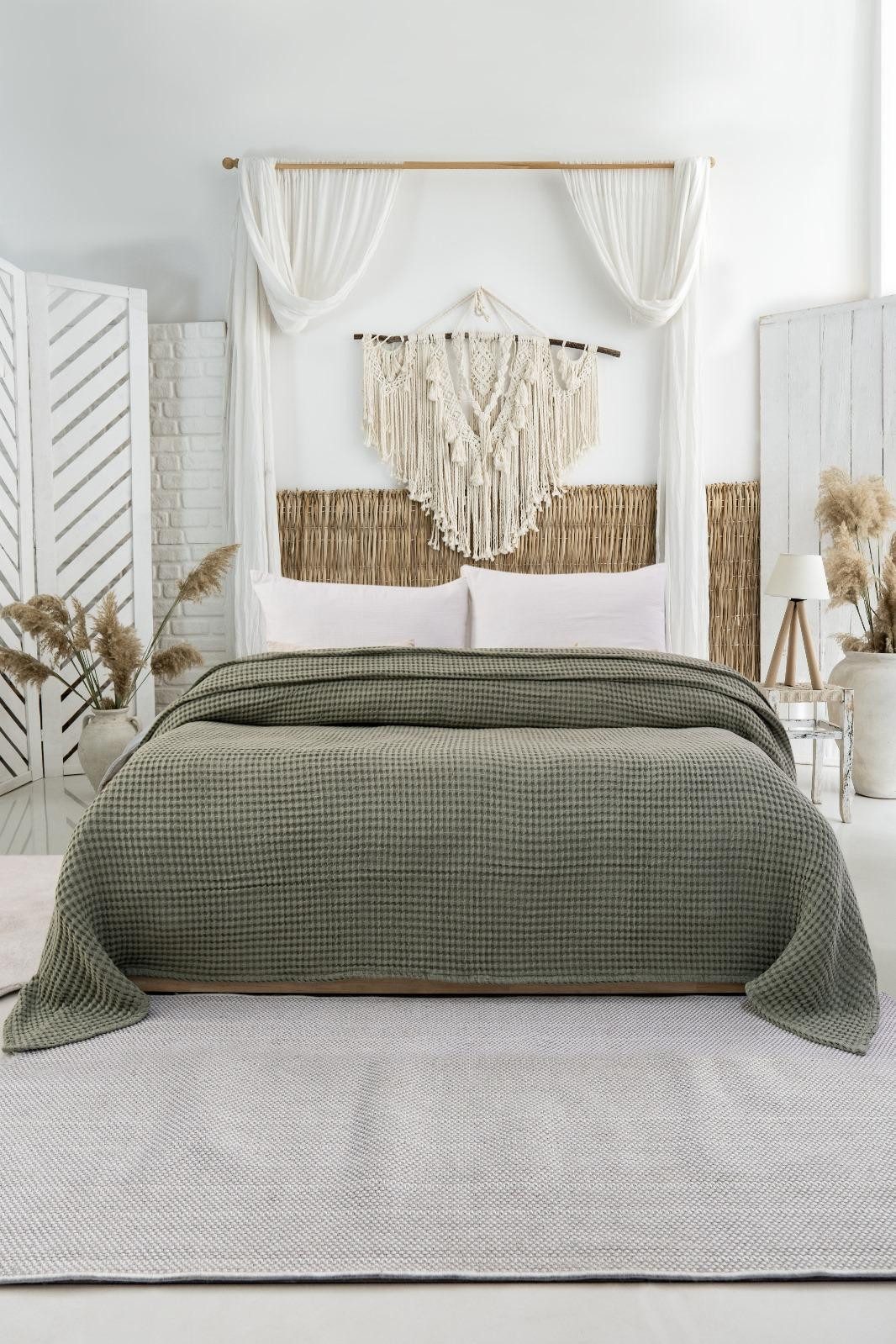 BOHORIA Tagesdecke Tagesdecke 220x240 Überwurf Baumwolle Waffeloptik Sofa Bett NIU