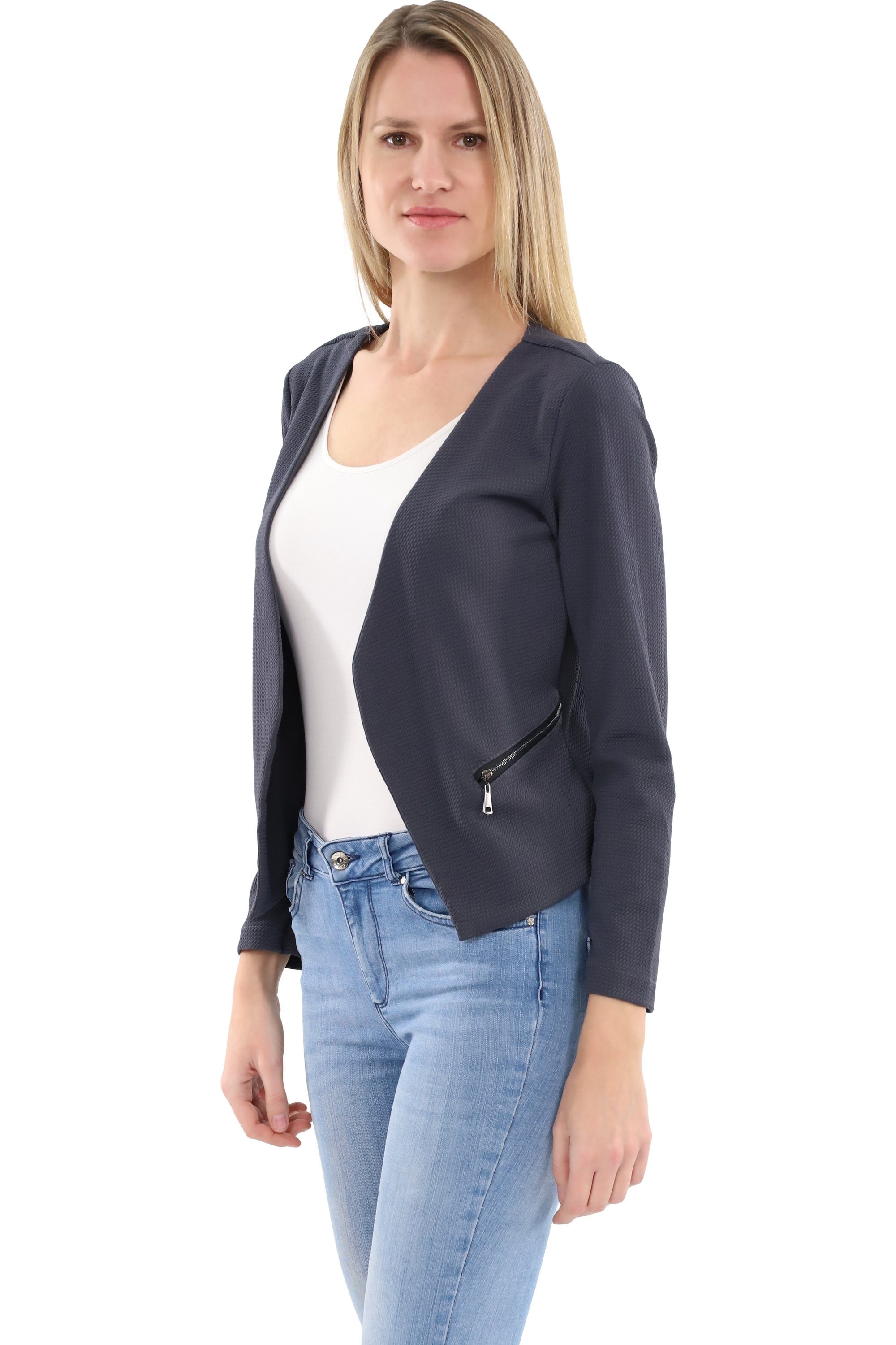 malito more than fashion Jackenblazer malito Damen Blazer ohne Kragen, Sakko im Basic Look, Kurzjacke mit Sweatblazer im Basic-Look