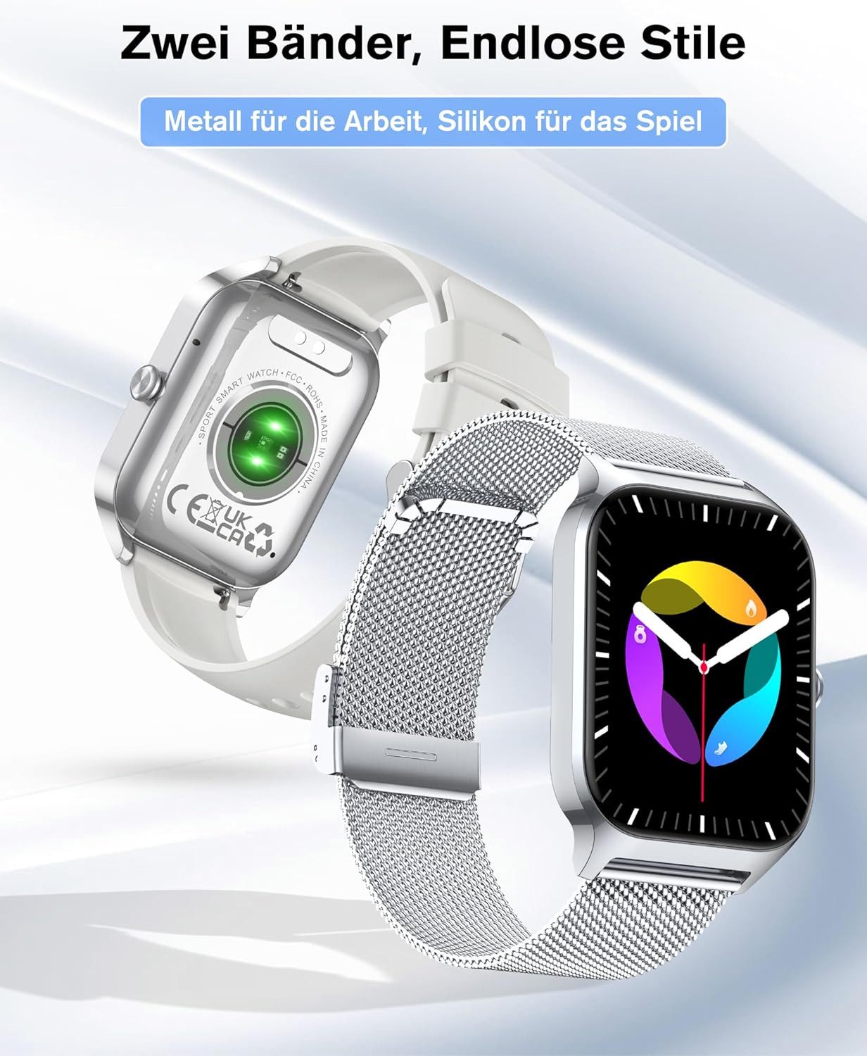 Zevelora Damen's Telefonfunktion IP68 wasserdicht Fitness Tracker Smartwatch (1,83 Zoll, Android/iOS), mit Menstruationszyklus Herzfrequenz Schlafmonitor SpO2 Schrittzähler