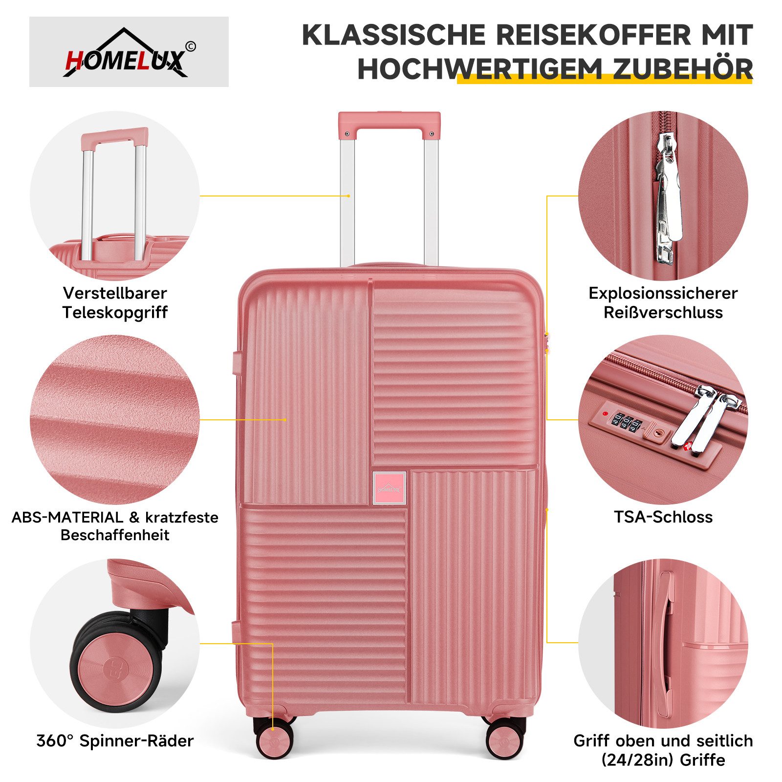 HOMELUX Kofferset Trolleyset Reisekoffer 3er ABS Hartschalen-Koffer, 4 Rollen, (set, 3), Rollkoffer Trolley Hartschalen koffer Set - M-L-XL