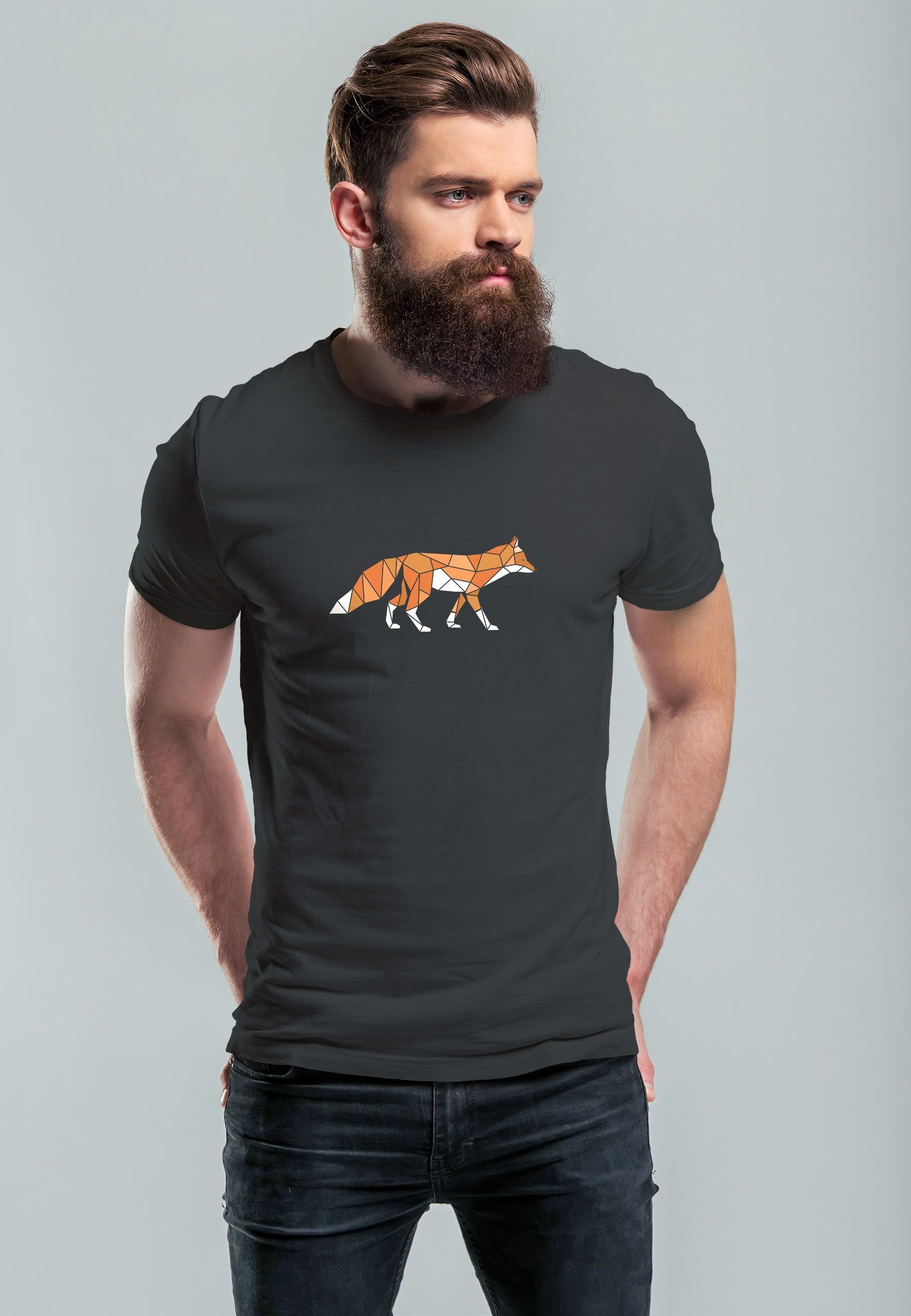 Neverless Print-Shirt Herren T-Shirt Aufdruck Fuchs Polygon Kunstdruck Geom günstig online kaufen