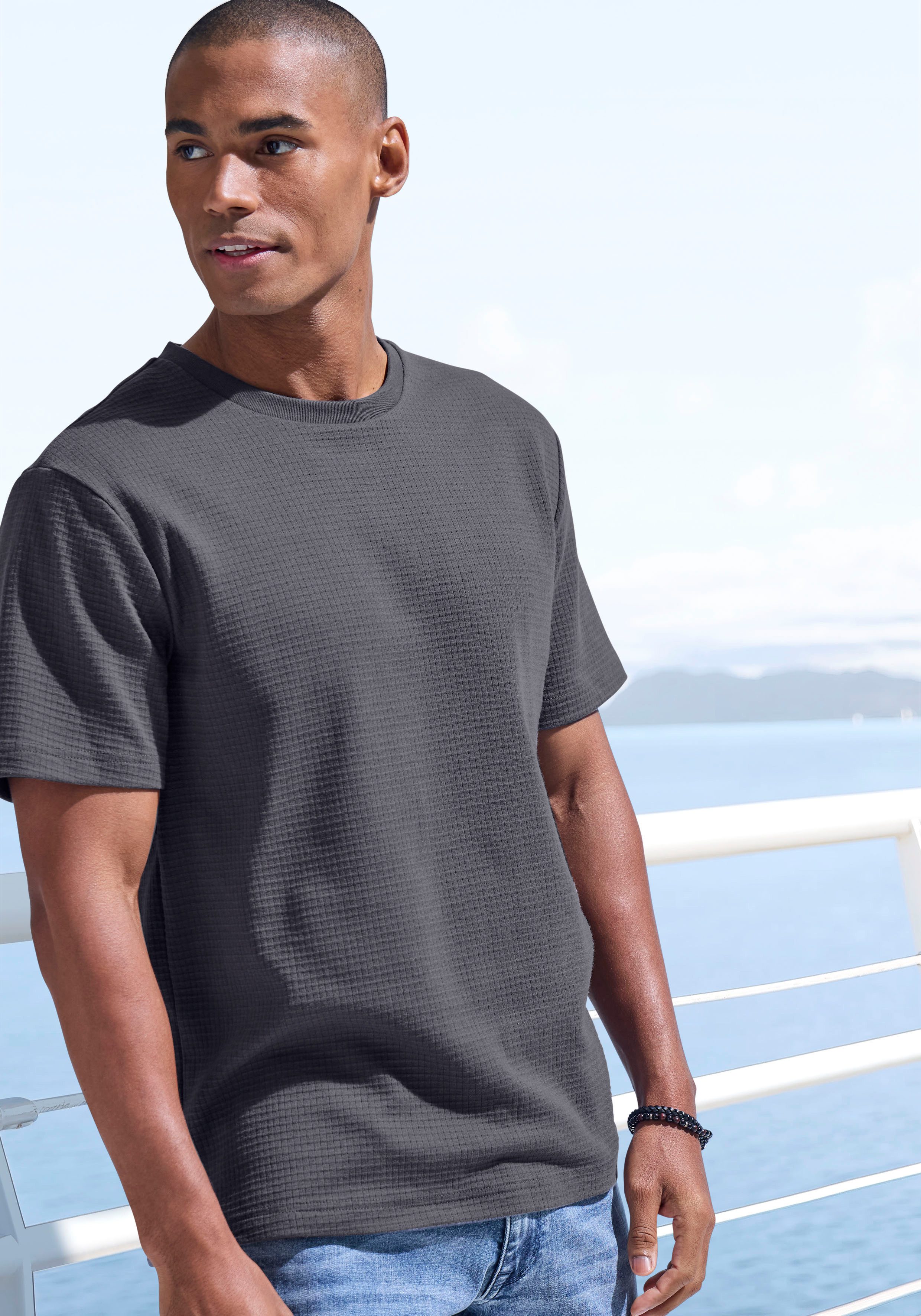 John Devin T-Shirt "mit Struktur" Rundhalsshirt mit Struktur aus Baumwoll-M günstig online kaufen