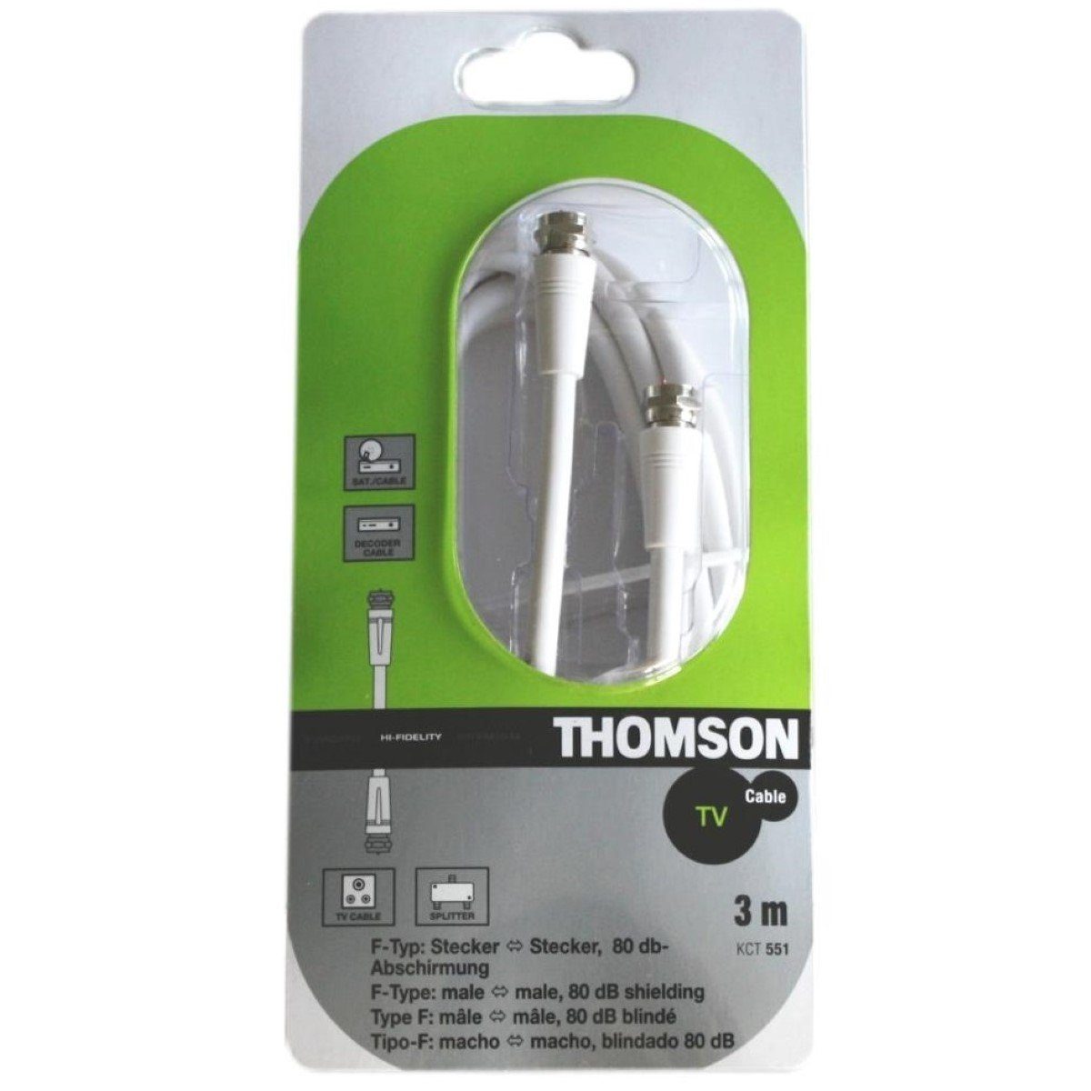 Thomson 3m Sat-Kabel F-Typ F-Stecker Антенны-Kabel Weiß Video-Kabel, F-Stecker, Kein (300 cm), 3m für Full HD TV 4K UHD HD+ HDR DVB-S2 Koax-Kabel Koaxial-Kabel