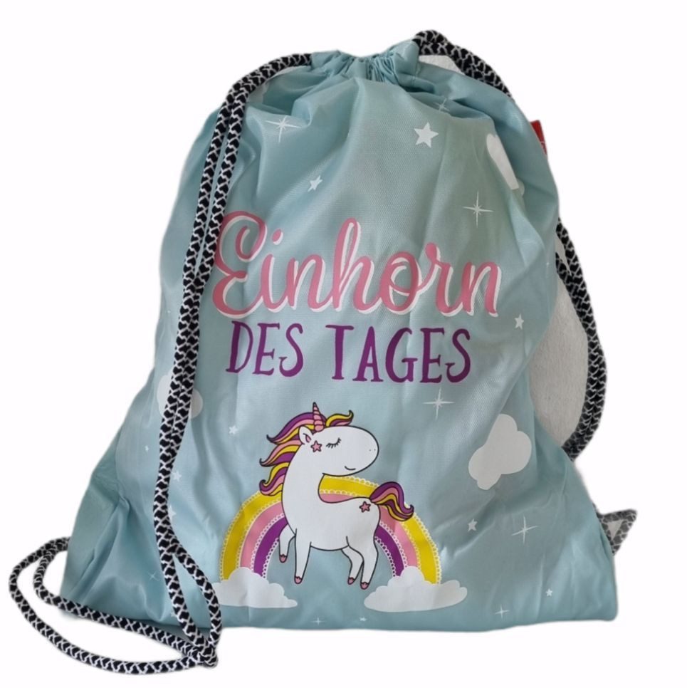 La Vida Geschenk für Dich Turnbeutel Sportbeutel mit Spruch Einhorn des Tages mit Regenbogen türkis blau (für Kindergarten, Schule, Sport und Freizeit), mit Innenfach