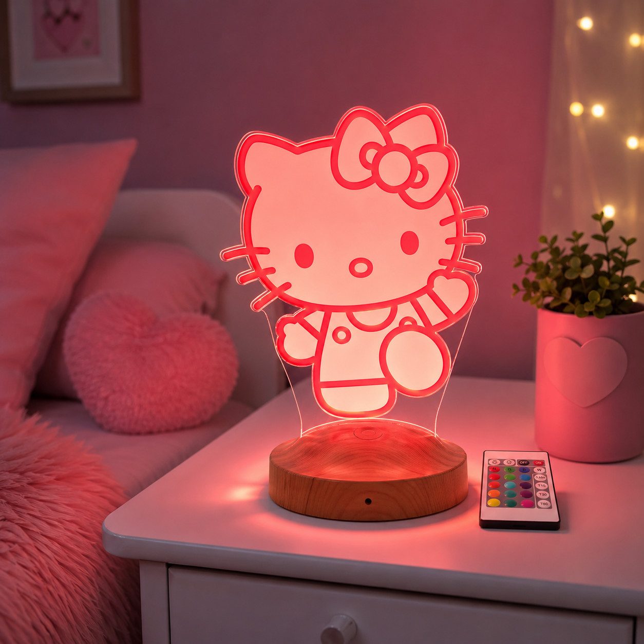 Geschenkelampe LED Nachttischlampe Süße Kitty 3D Nachtlampe Geschenk für Mädchen Kinderzimmer Deko, Schlummerlicht, Mit Fernbedienung & 16 Farben – Bild 2 von 5