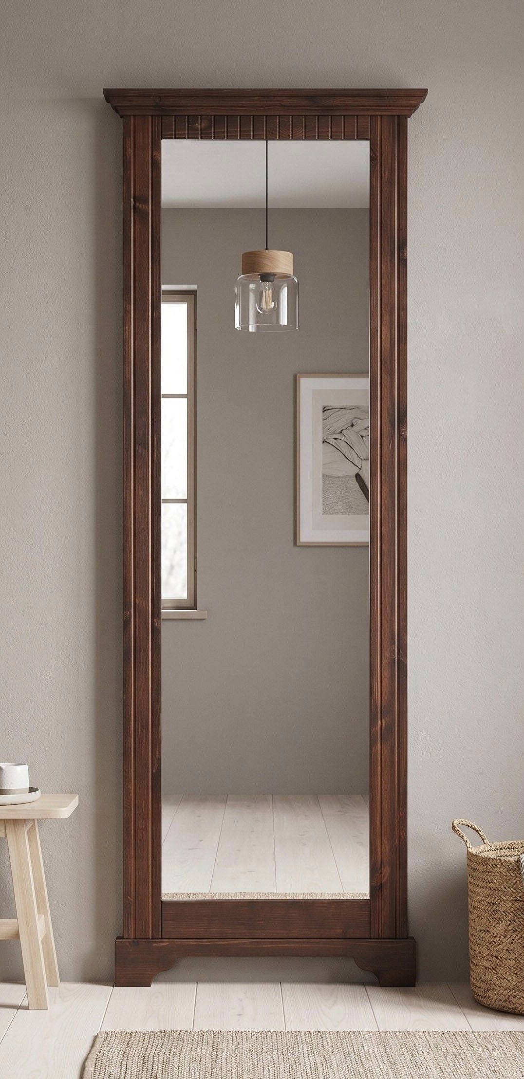 OTTO home Spiegel Rustic, Garderobenspiegel, Landhausstil, Rahmen in Kiefer massiv, Höhe 190 cm, mit Zierfräsungen