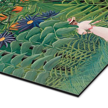 Posterlounge Alu-Dibond-Druck Henri Rousseau, Frau auf einem Spaziergang durch einen exotischen Wald, Wohnzimmer Orientalisches Flair Malerei