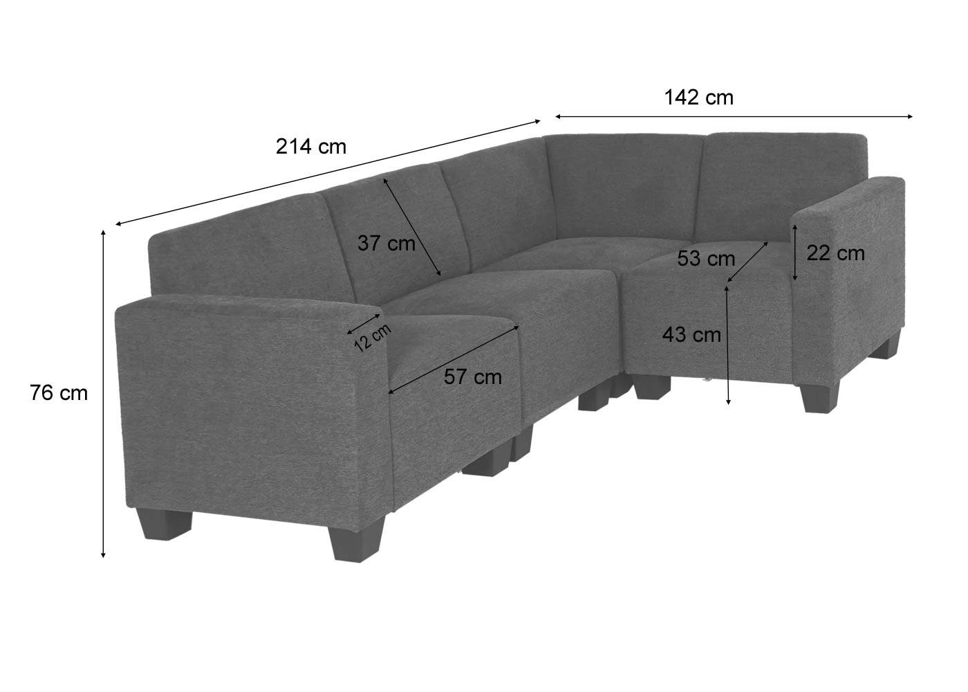 grau Sitzplatz: MCW kg, Set 5 grau Moncalieri-4-1-S, Maximale | Teile, Clipsystem Belastbarkeit pro 150 Sofa