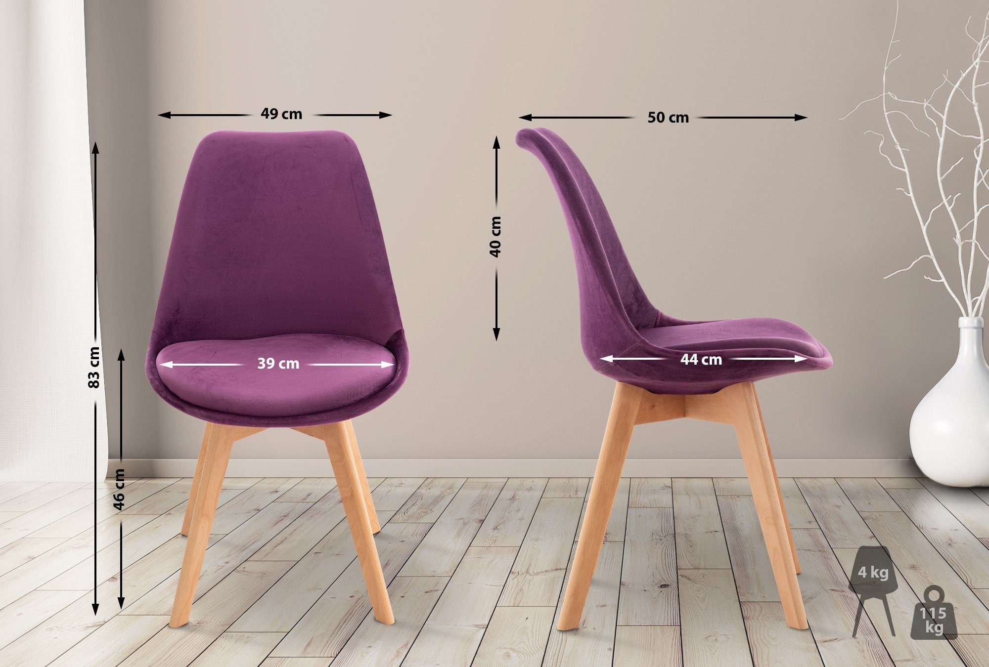 CLP Küchenstuhl Linares, mit Rückenlehne und Holzbeinen günstig online kaufen