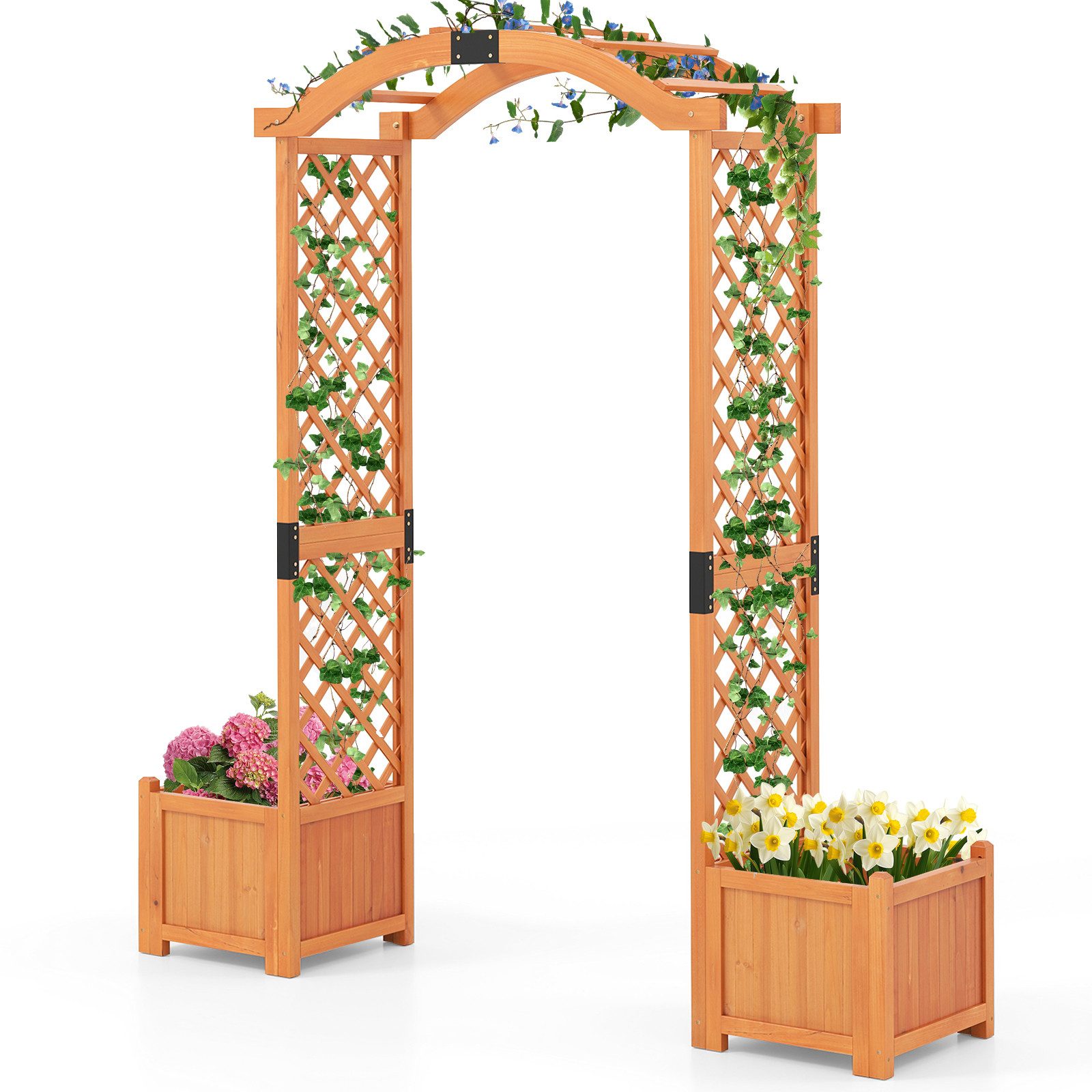 COSTWAY Rosenbogen, 1 St., Gartenbogen, mit Blumenkasten, für Kletterpflanzen, 201cm hoch