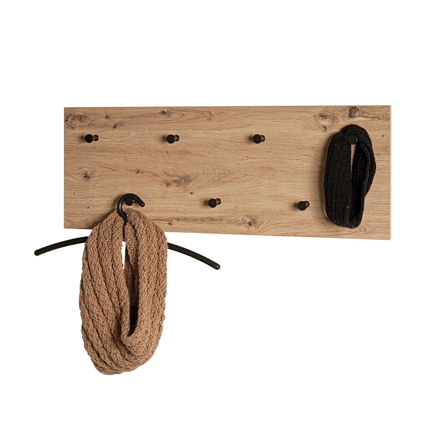 HAKU Garderobenständer PARMA 3 Garderobe - eiche-schwarz - MDF, Metall - H. 30cm x B. 80cm, (1xWandgarderobe, Wandhalterung - Wandhalter), Wandhakenleiste - Hakenleiste - Garderobenleiste - Wandhaken