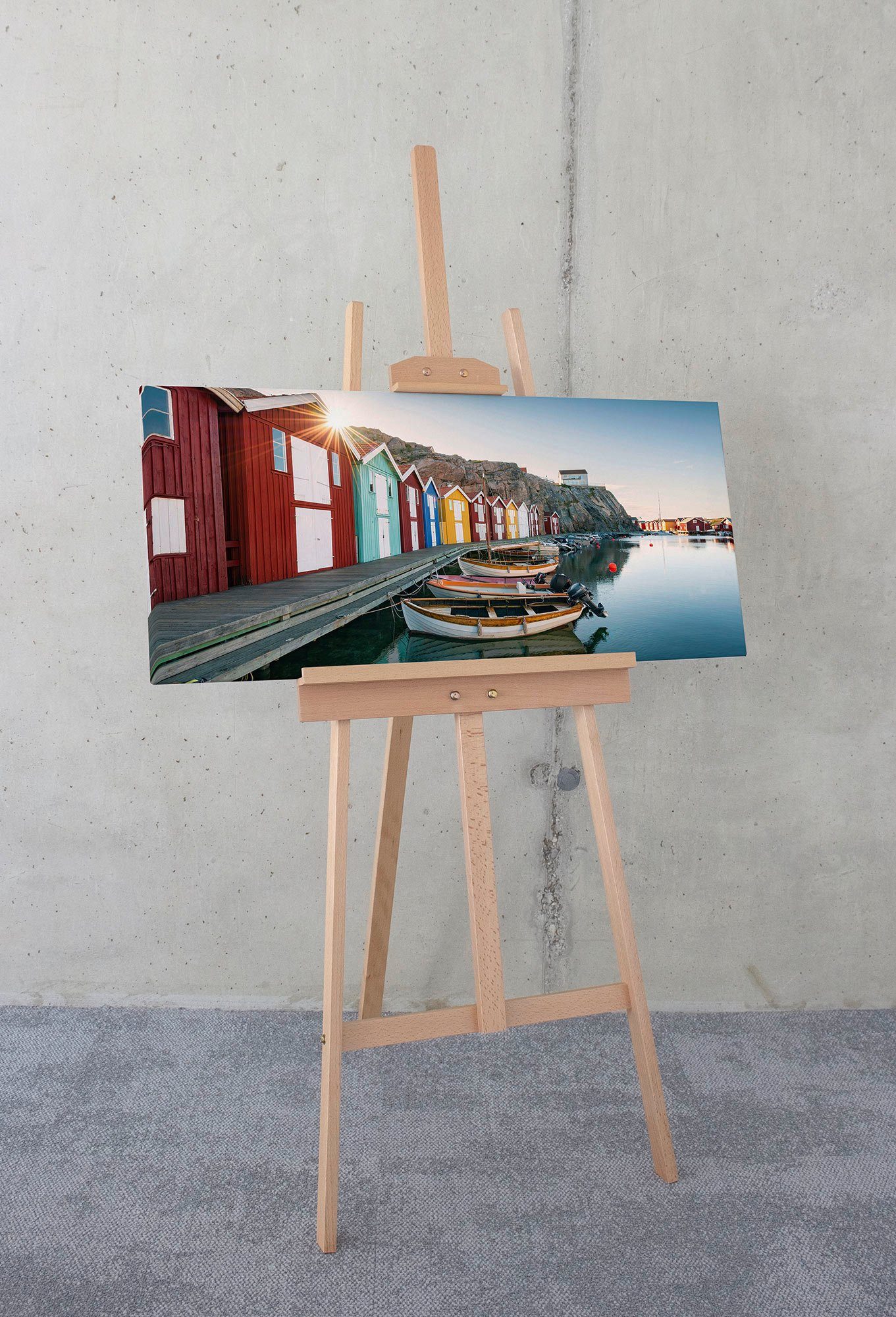 Komar Leinwandbild Malerische Smögen - Größe 90 x 40 cm, Baum, Berge, Blumen, Blätter, Foto, Jahreszeiten, Landschaft, Meer, Natur, Palmen, Strand (Packung, 1 St), Keilrahmenbild mi Echtholzrahmen
