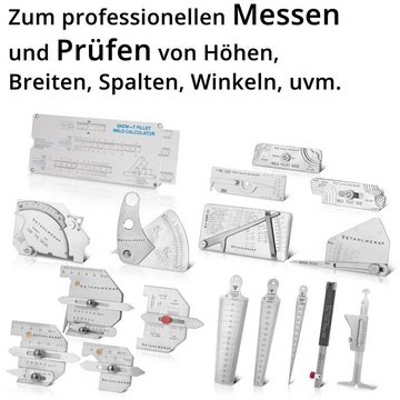 STAHLWERK Messschieber Schweißlehre / Schweißinspektionslehre Set, 16-St., Schweiß-Messwerkzeug mit verschiedenen Schweißnahtlehren nach DIN 862
