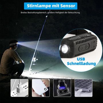 LETGOSPT LED Stirnlampe 2 Stück Stirnlampe LED Wiederaufladbar, 1200 LM Sensor Scheinwerfer (5 Modi Kopflampe,IPX4 Wasserdicht), LED Leicht Perfekt zum Joggen,Wandern,Camping,Radfahren,Angeln