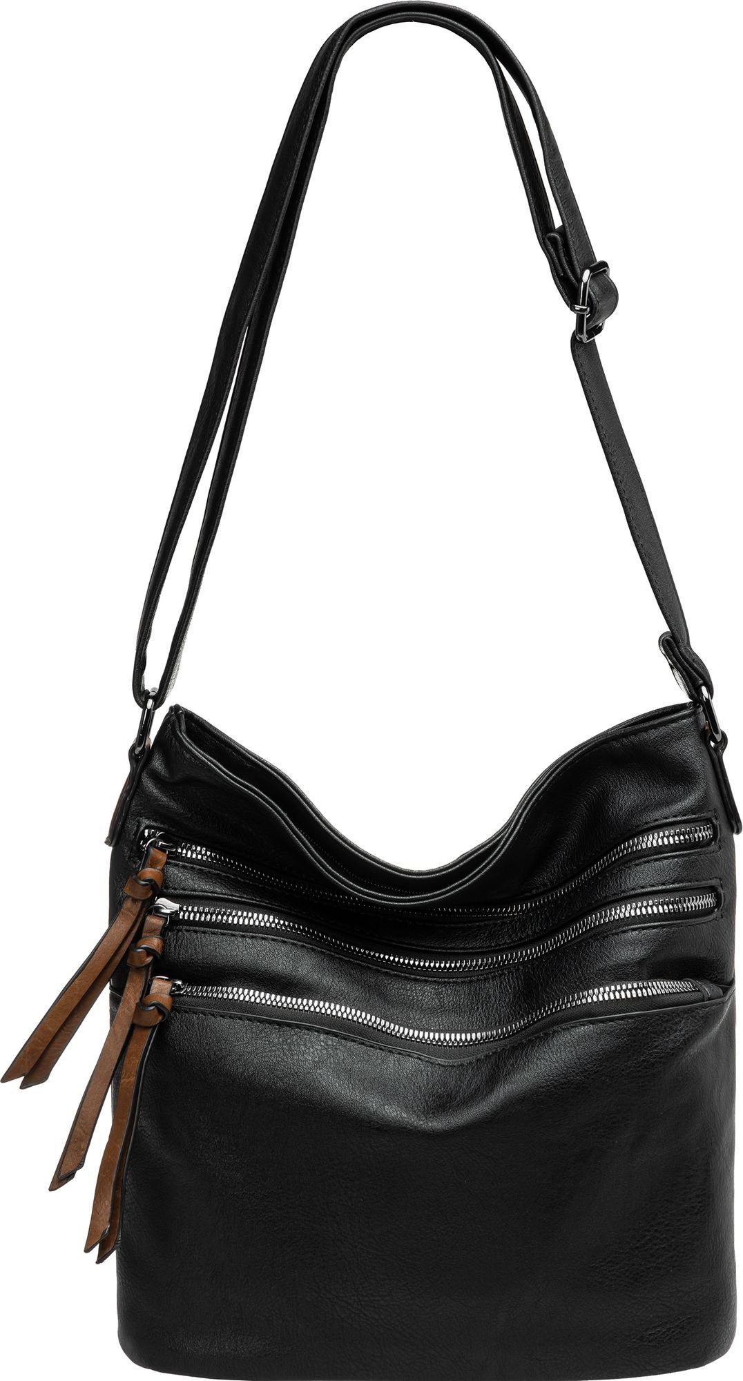 Caspar Umhängetasche TS1071 sportlich elegante mittelgroße Damen Crossbody Bag Umhängetasche schwarz / cognac