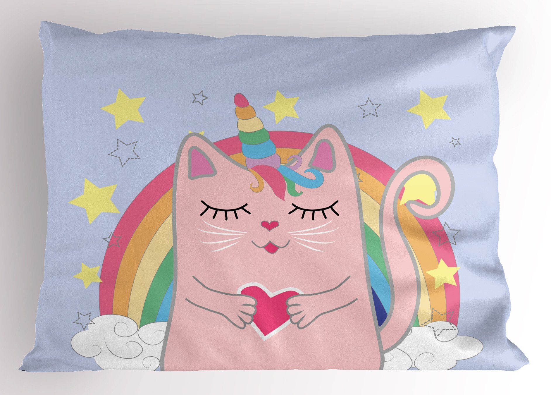 King Standard (1 Kissenbezug, Dekorativer Size Abakuhaus Stück), Kissenbezüge Gedruckter Katzen-Herz-Kätzchen-Kunst Regenbogen