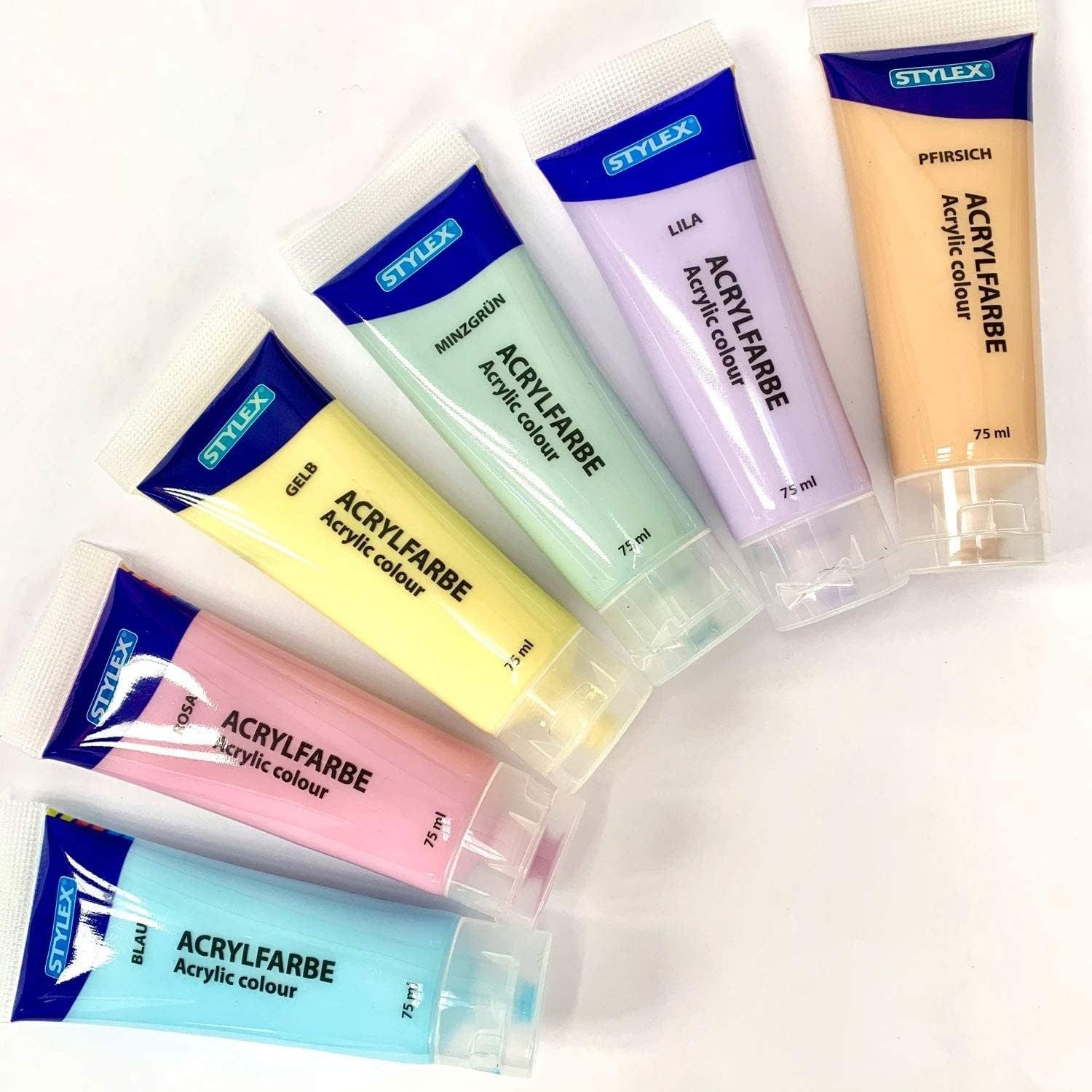 Stylex Acrylfarbe Pastell Acrylfarben im Set, 6 Tuben á 75 ml - Malfarbe Basteln Künst