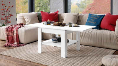 Mazzoni Couchtisch Design Couchtisch Tisch Leo Weiß matt aufklappbar 65 - 130cm Esstisch