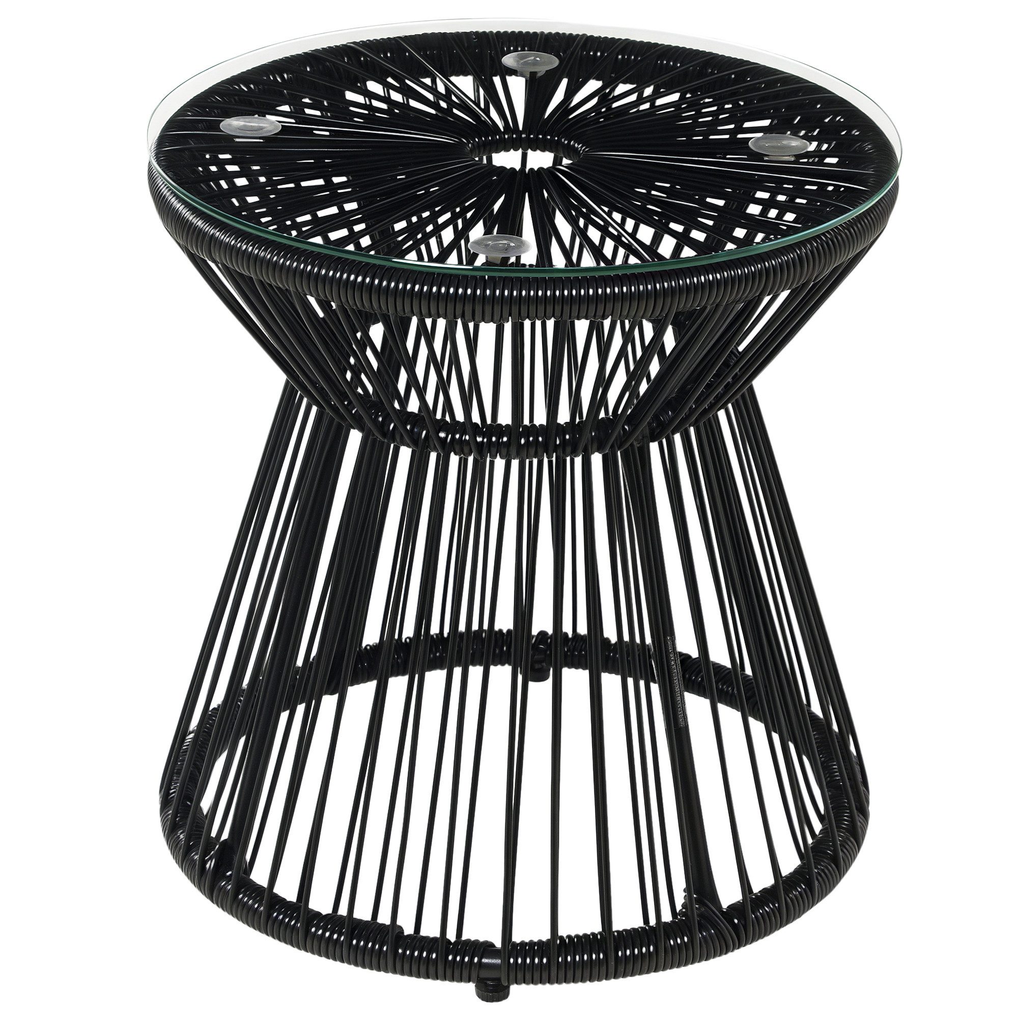 Outsunny Beistelltisch Runder Ratten Kaffeetisch, Bistrotisch mit Glastischplatte (Gartentisch, 1-St., Couchtisch), für Terrasse, Balkon, Metall, Schwarz