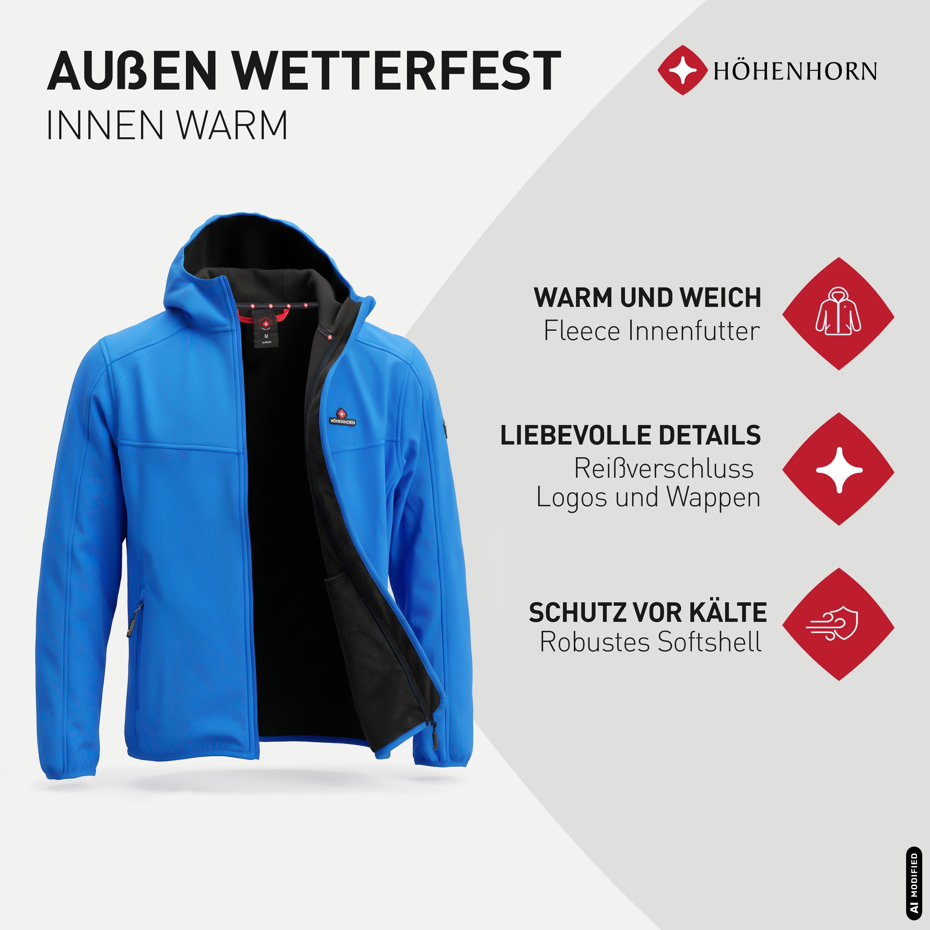 Höhenhorn Softshelljacke Alpberg Herren leichte Jacke für Männer Outdoor Übergangsjacke Microfleece-Innenfutter, Atmungsaktiv – Bild 5 von 5