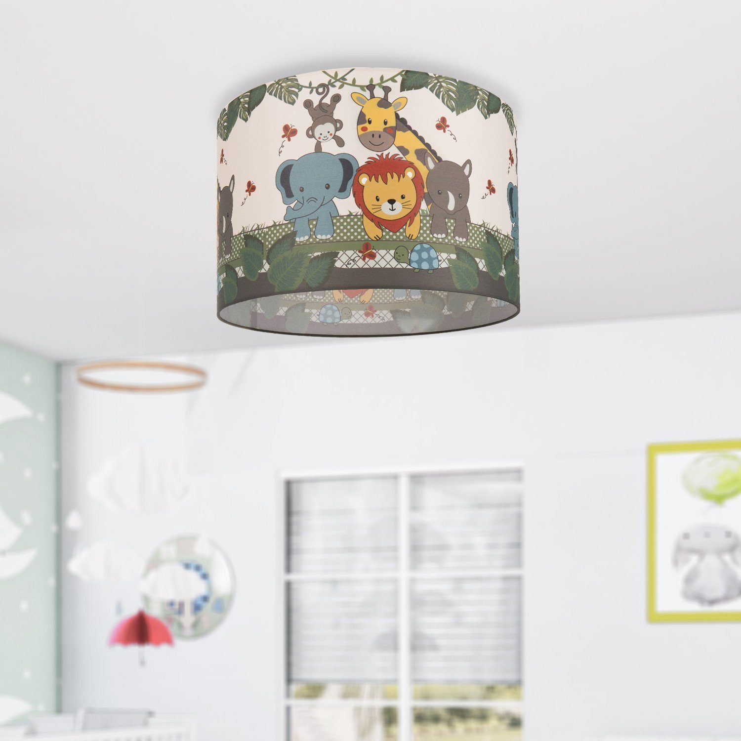 Kinderzimmer, Kinderlampe Home Deckenlampe LED Paco Leuchtmittel, 634, Deckenleuchte E27 Diamond Dschungel-Tiere, ohne