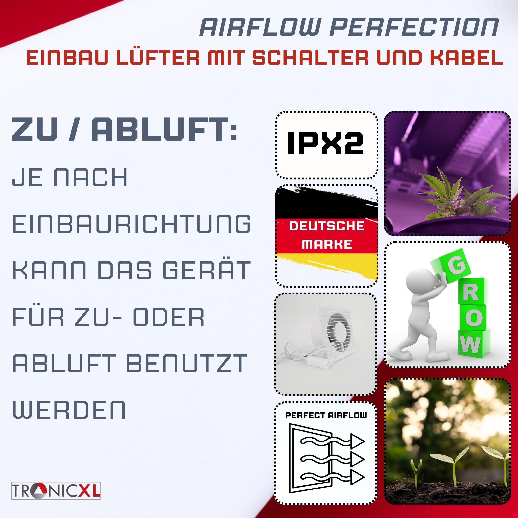 TronicXL Radialventilator 100mm Abluft / Zuluft Grow Lüfter Ventilator für Homebox Growbox Zelt, Zubehör für Grower Anbau Anzucht Feuchtraum – Bild 5 von 5