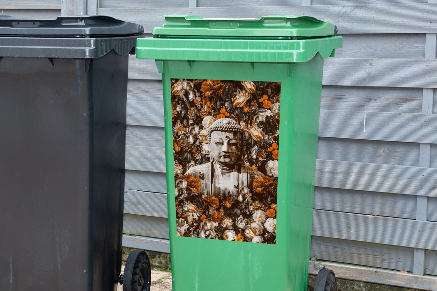 MuchoWow Wandsticker Buddha Mülleimer-aufkleber, - St), (1 Mülltonne, - Blumen Container, Gesicht Sticker, Abfalbehälter