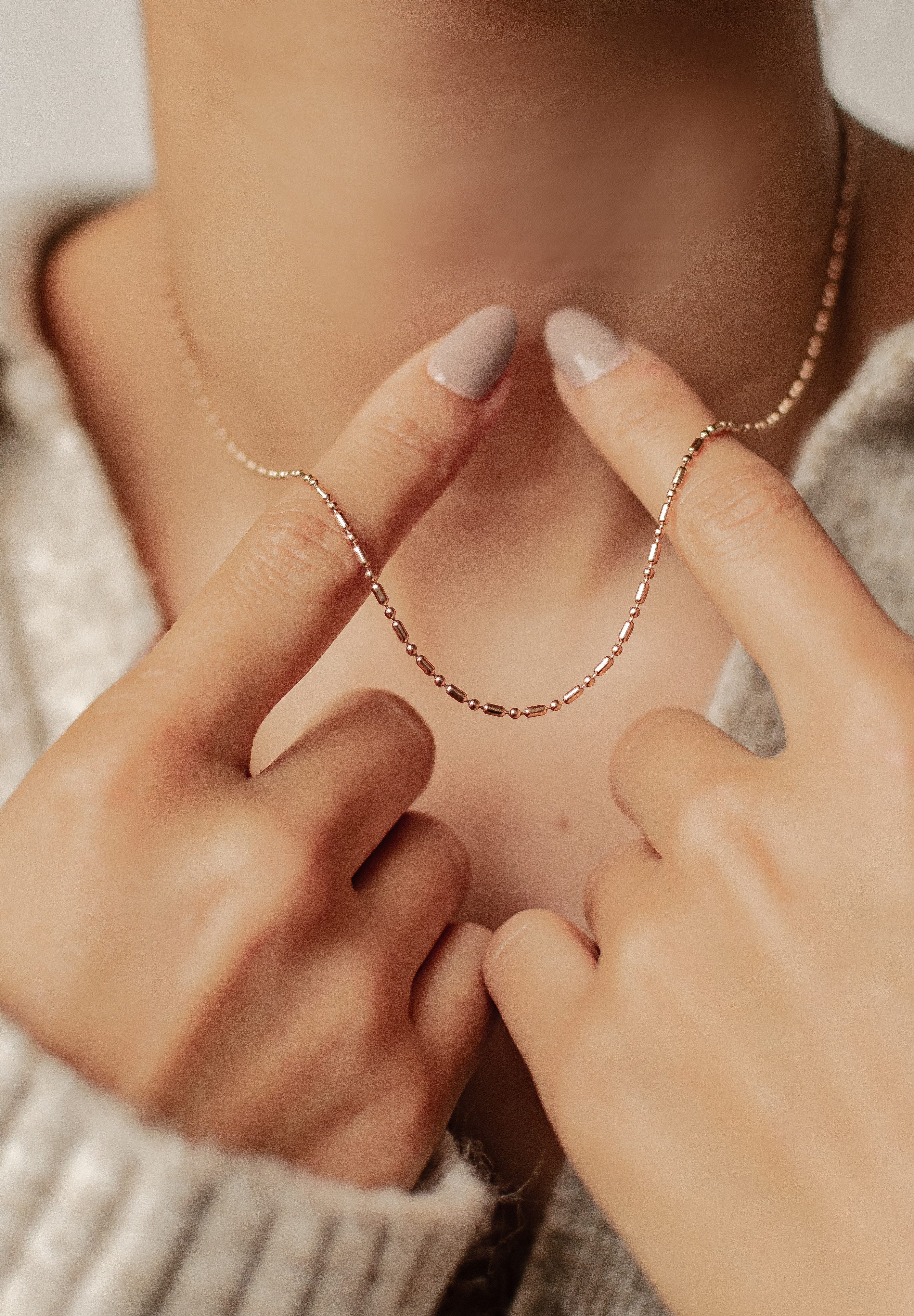 Hey Happiness Kette ohne Anhänger Damen Kugel Stab, Viereck Perlenkette 18K Roségold Vergoldet, Basic Edelstahl Erbskette Layer Look, wasserfest