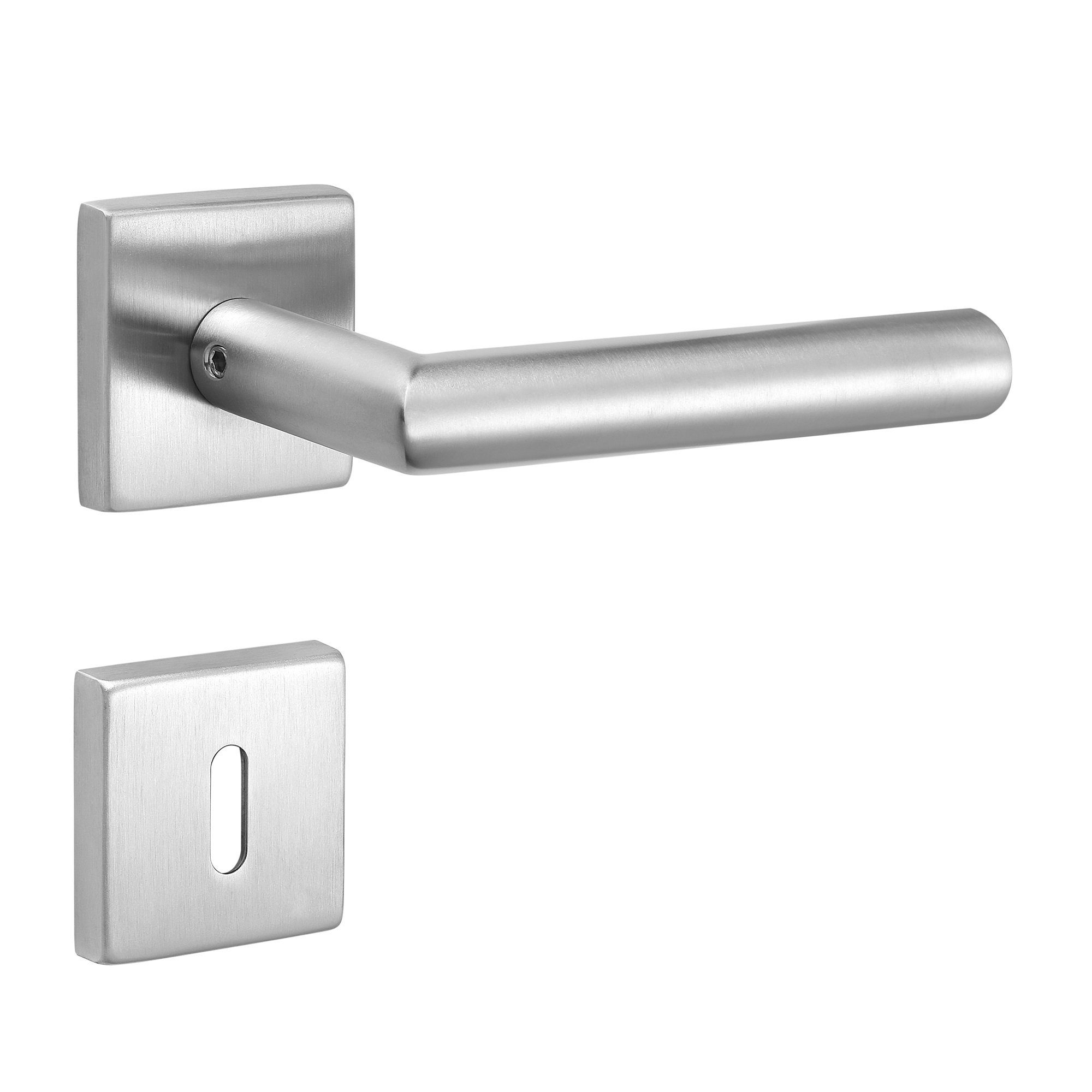 Türbeschläge24 Drückergarnitur New Orleans Q für Zimmertüren DIN-Norm Türklinke, Drücker (bzw. Knauf nicht drehbar) außen, V2A Edelstahl matt gebürstet