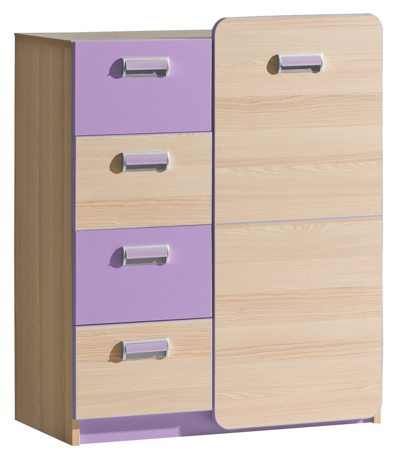 Stylefy Kinderkleiderschrank Laterne (Highboard, Standschrank) mit Schubladen und Einlegeböden, Modern Design, Spanplatte, viel Stauraum Lila - Esche