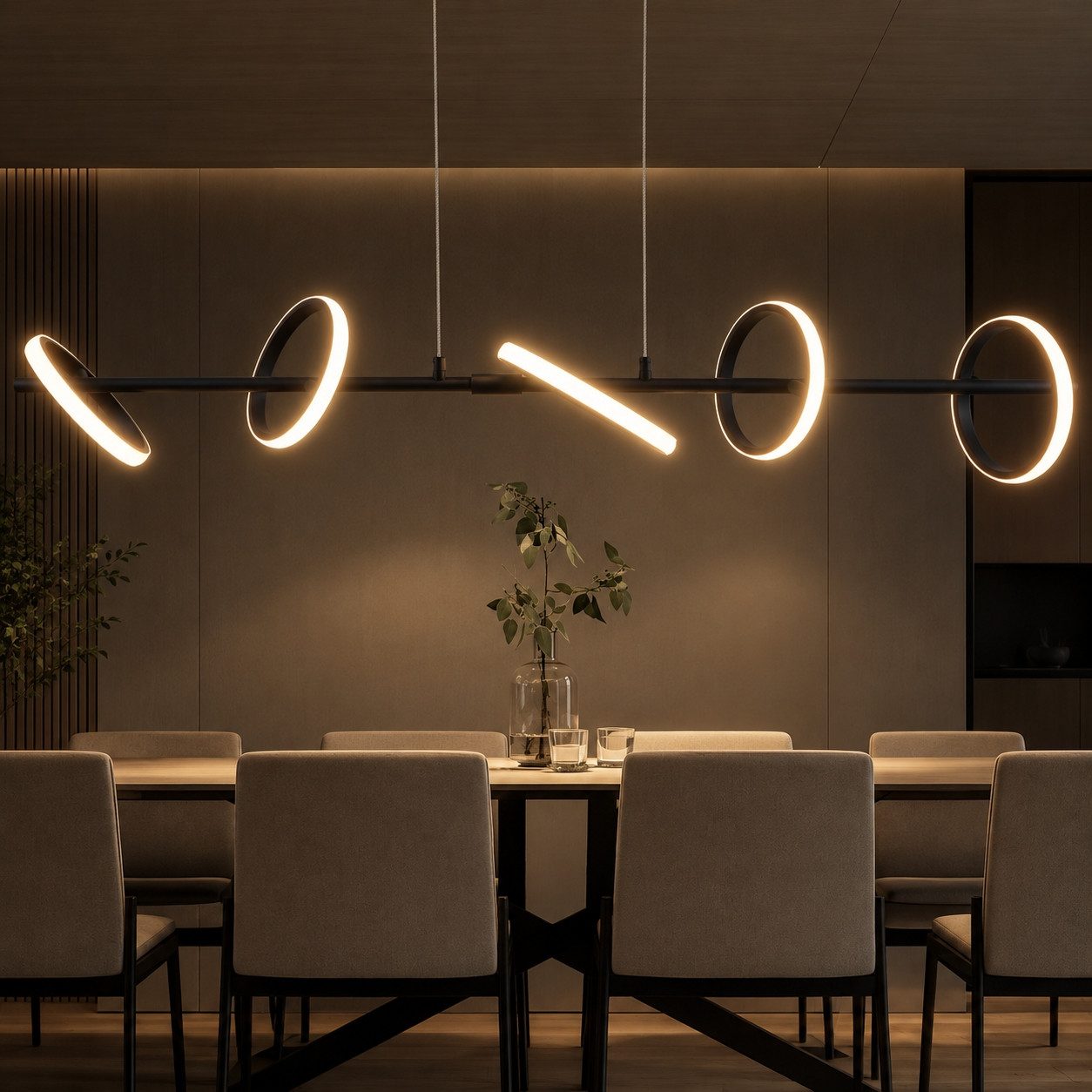 Nettlife LED Pendelleuchte Esszimmer Schwarz Modern,Hängeleuchte Ringen,Dimmbare Fernbedienung, LED fest integriert, 3000K-6500K,Kaltweiß,Neutralweiß,Warmweiß, für Esstisch,Esszimmer und Schlafzimmer,energieeffiziente Beleuchtung