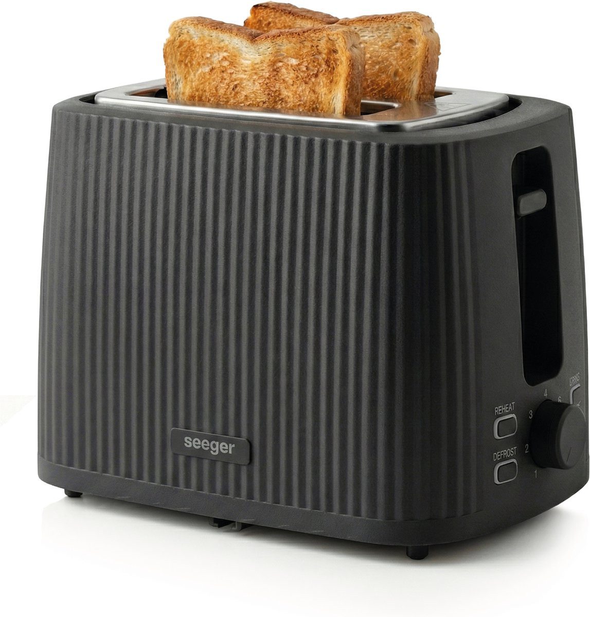 Seeger Toaster Design Toaster 930 W, 2 Scheiben, 7 Bräunungsstufen, Schwarz, 2 kurze Schlitze, 930 W, 7 Bräunungsstufen, modernes Rillendesign, kompakte Bauweise
