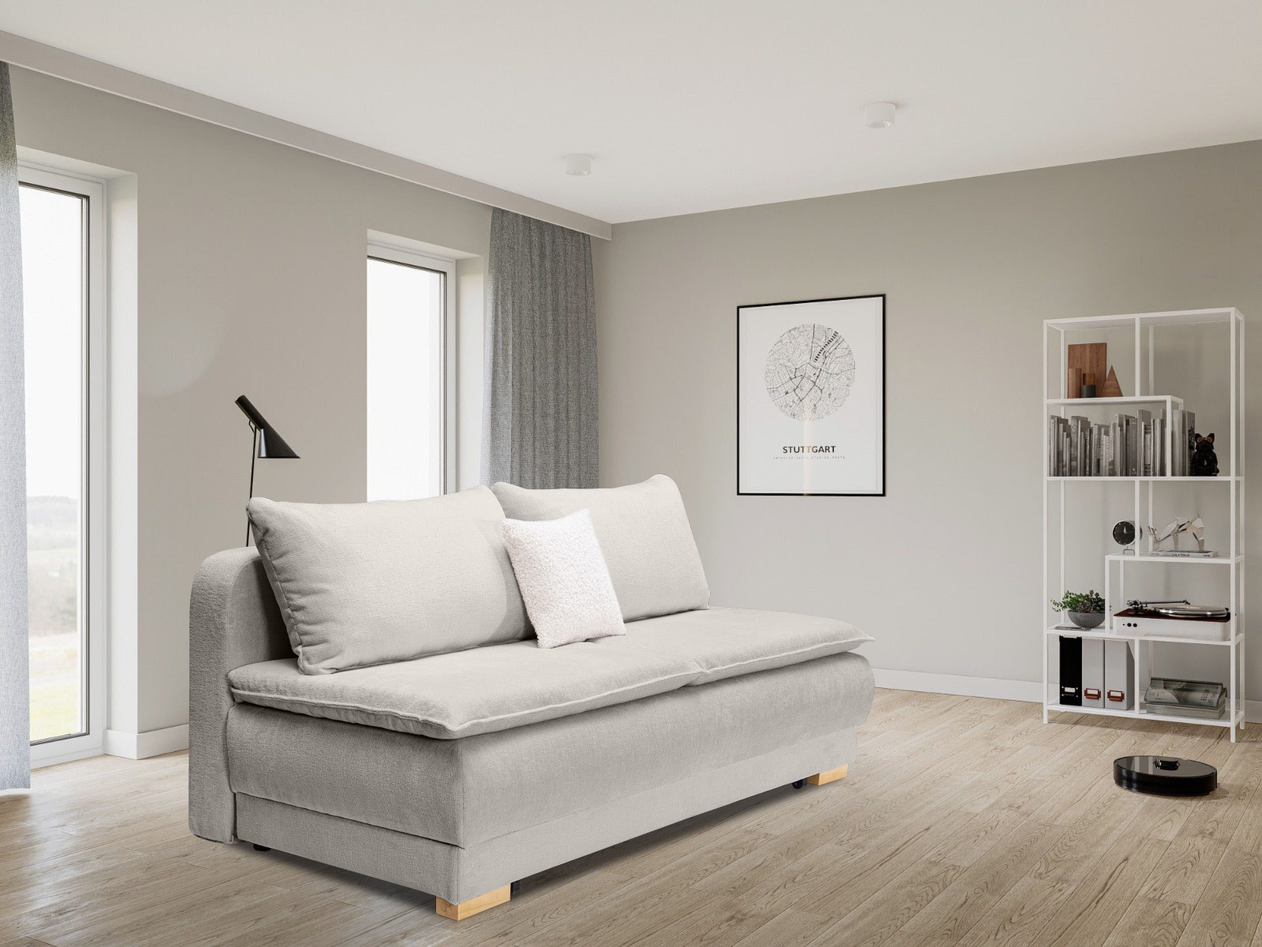 Home affaire Schlafsofa Bea, B: 218 cm, Liegel. 158x198 cm, Schlaffunktion, Bettkasten & 1 Zierkissen, Dauerschlafsofa Boxspring
